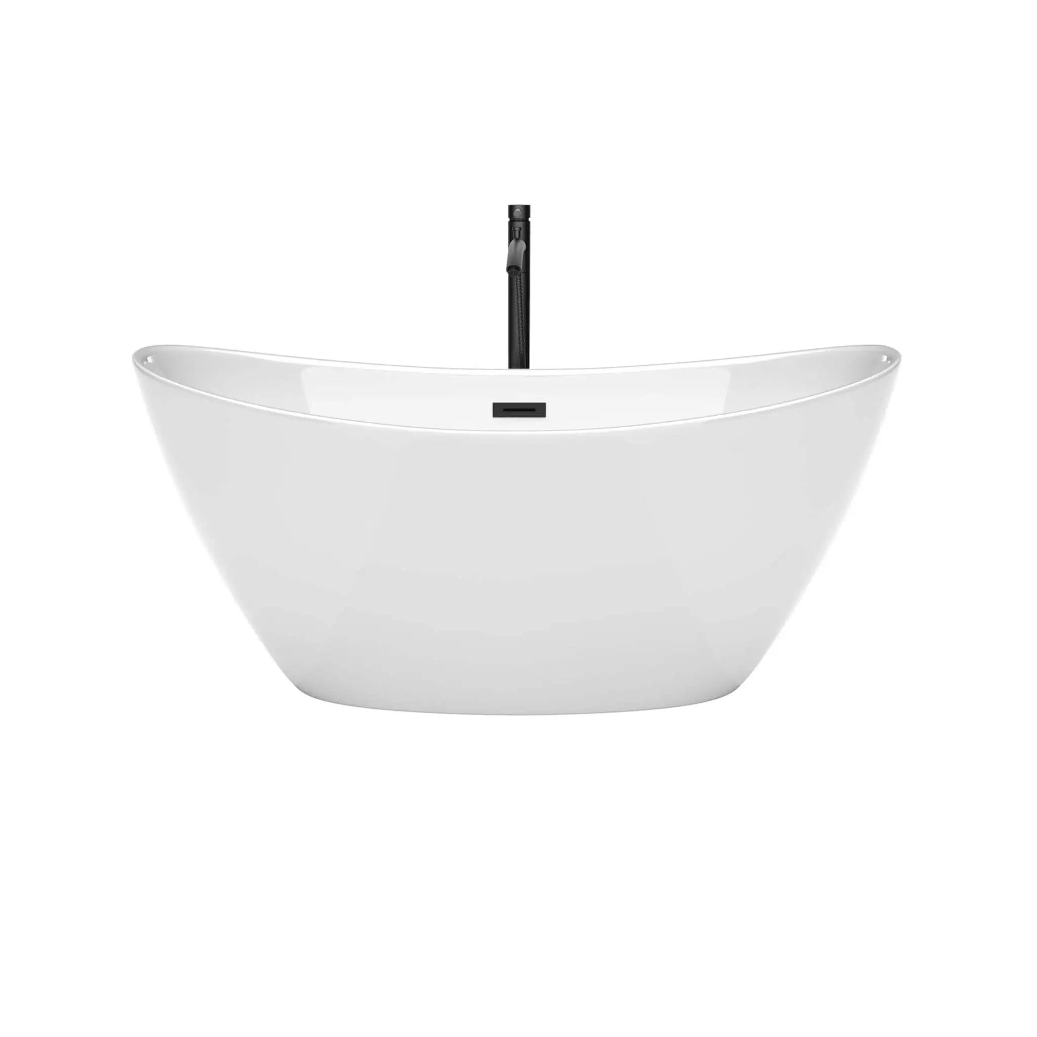 60" White Freestanding Bathtub with Matte Black Faucet - Dorrit by Wyndham (WCBTE652060MBATPBK) image 3