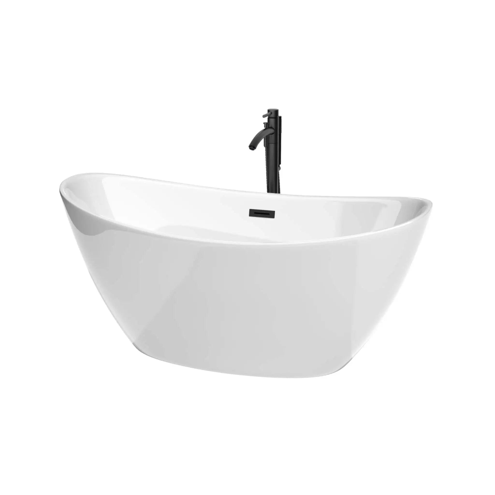 60" White Freestanding Bathtub with Matte Black Faucet - Dorrit by Wyndham (WCBTE652060MBATPBK) image