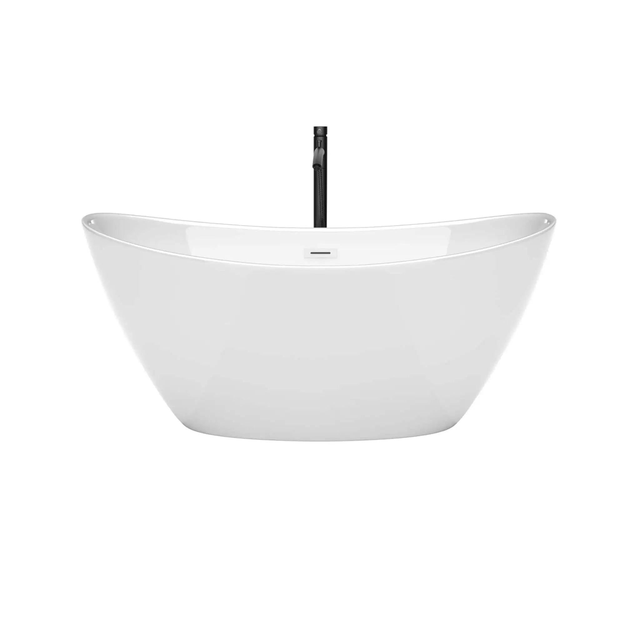 60" White Freestanding Bathtub with Matte Black Faucet - Dorrit by Wyndham (WCBTE652060SWATPBK) image 3