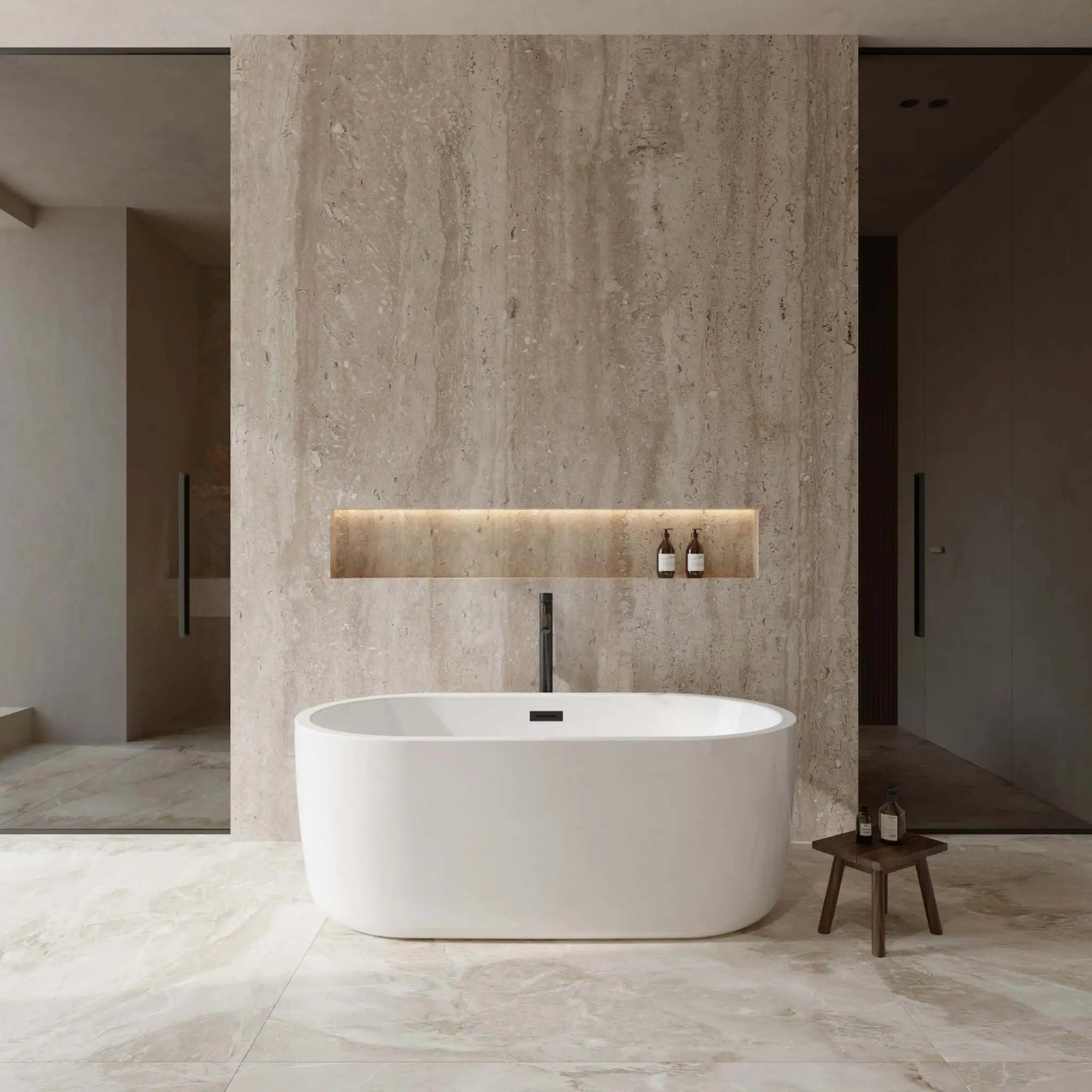 60" White Freestanding Bathtub with Matte Black Faucet - Juliette by Wyndham (WCOBT101360MBATPBK) image 1