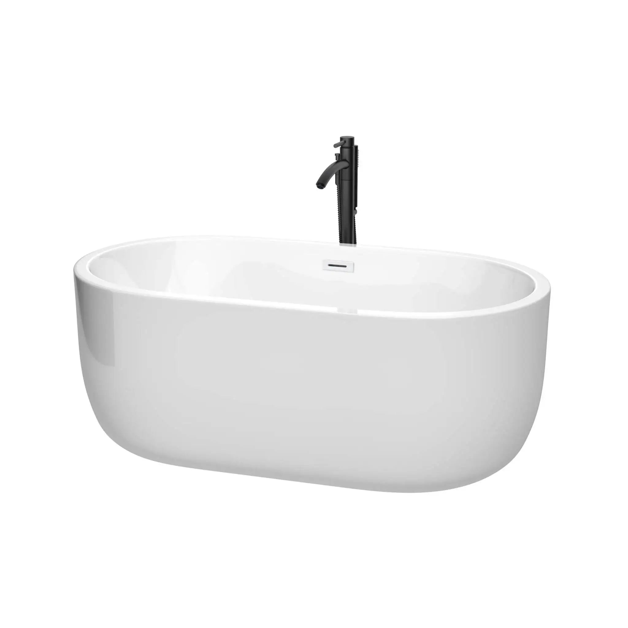 60" White Freestanding Bathtub with Matte Black Faucet - Juliette by Wyndham (WCOBT101360SWATPBK) image