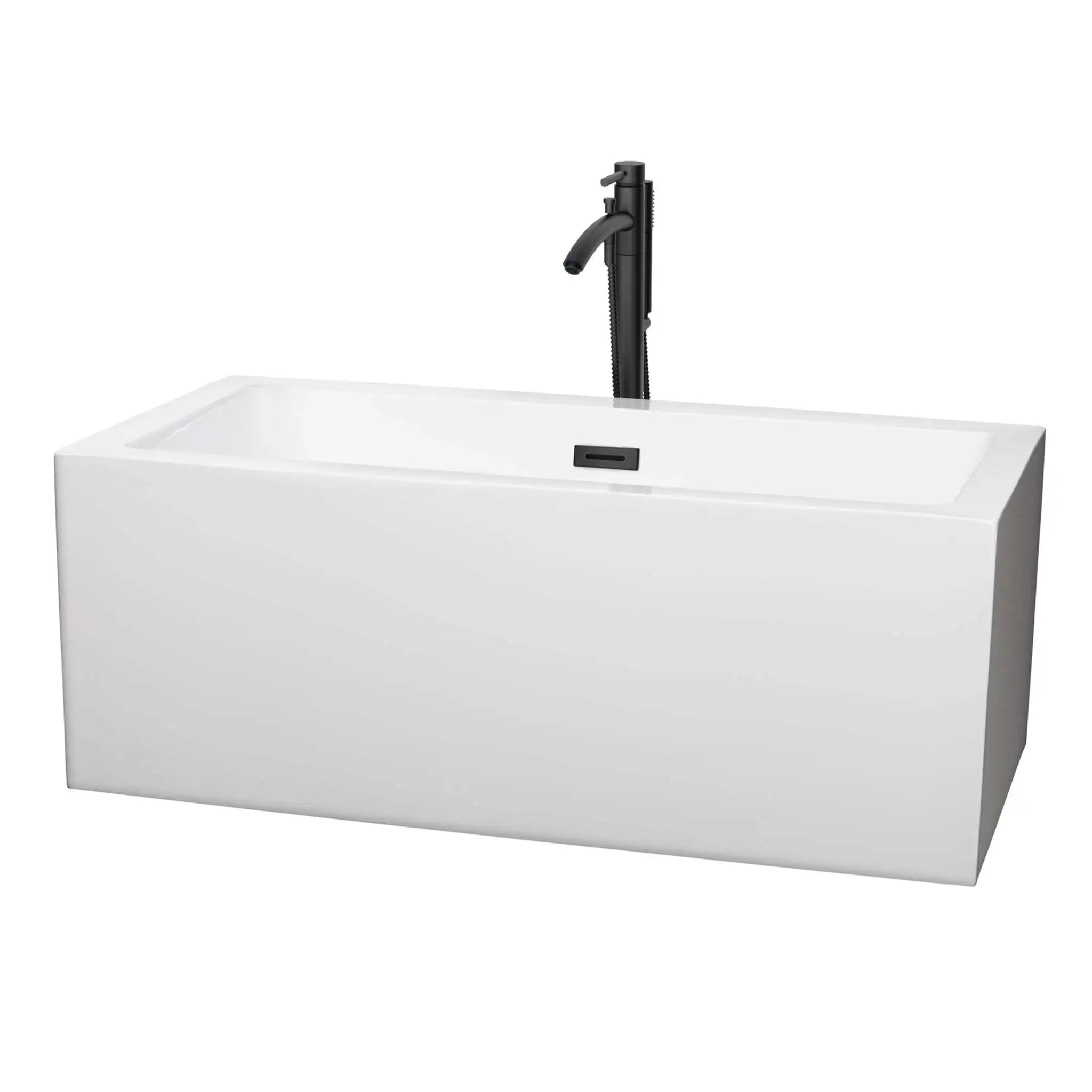 60" White Freestanding Bathtub with Matte Black Faucet - Melody by Wyndham (WCOBT101160MBATPBK) image