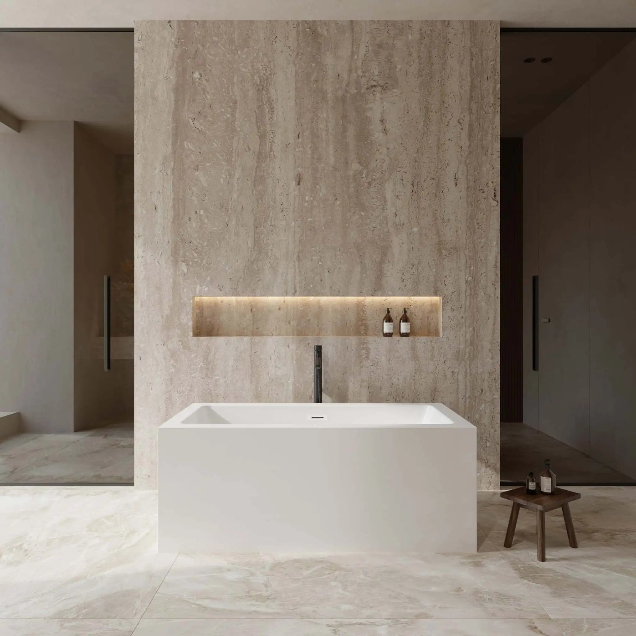 60" White Freestanding Bathtub with Matte Black Faucet - Melody by Wyndham (WCOBT101160SWATPBK) image 1
