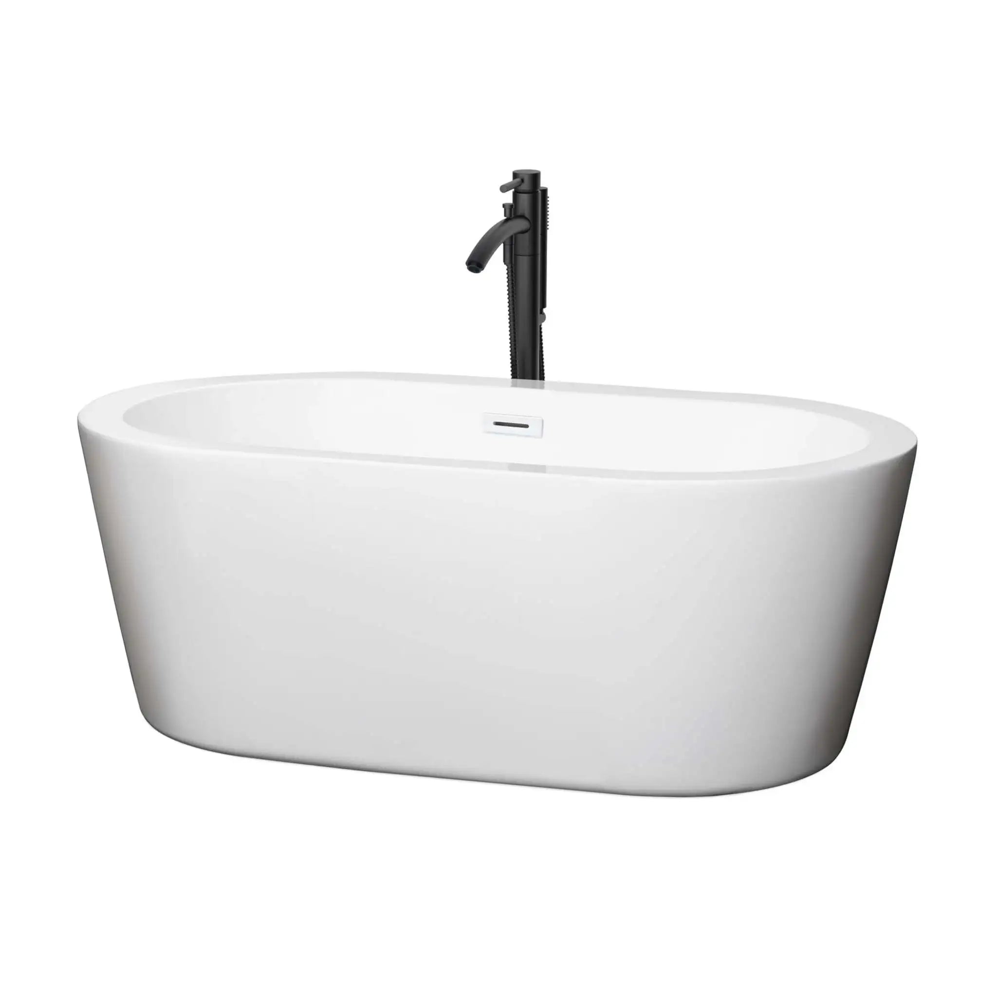 60" White Freestanding Bathtub with Matte Black Faucet - Mermaid by Wyndham (WCOBT100360SWATPBK) image