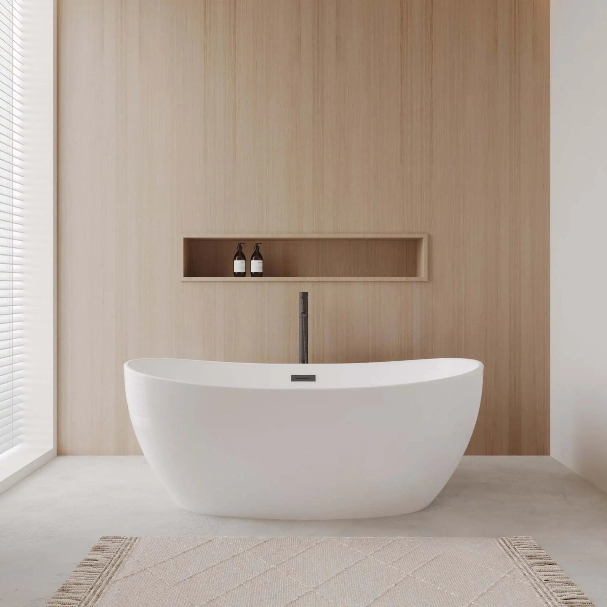 60" White Freestanding Bathtub with Matte Black Faucet - Rebecca by Wyndham (WCOBT101460MBATPBK) image 1