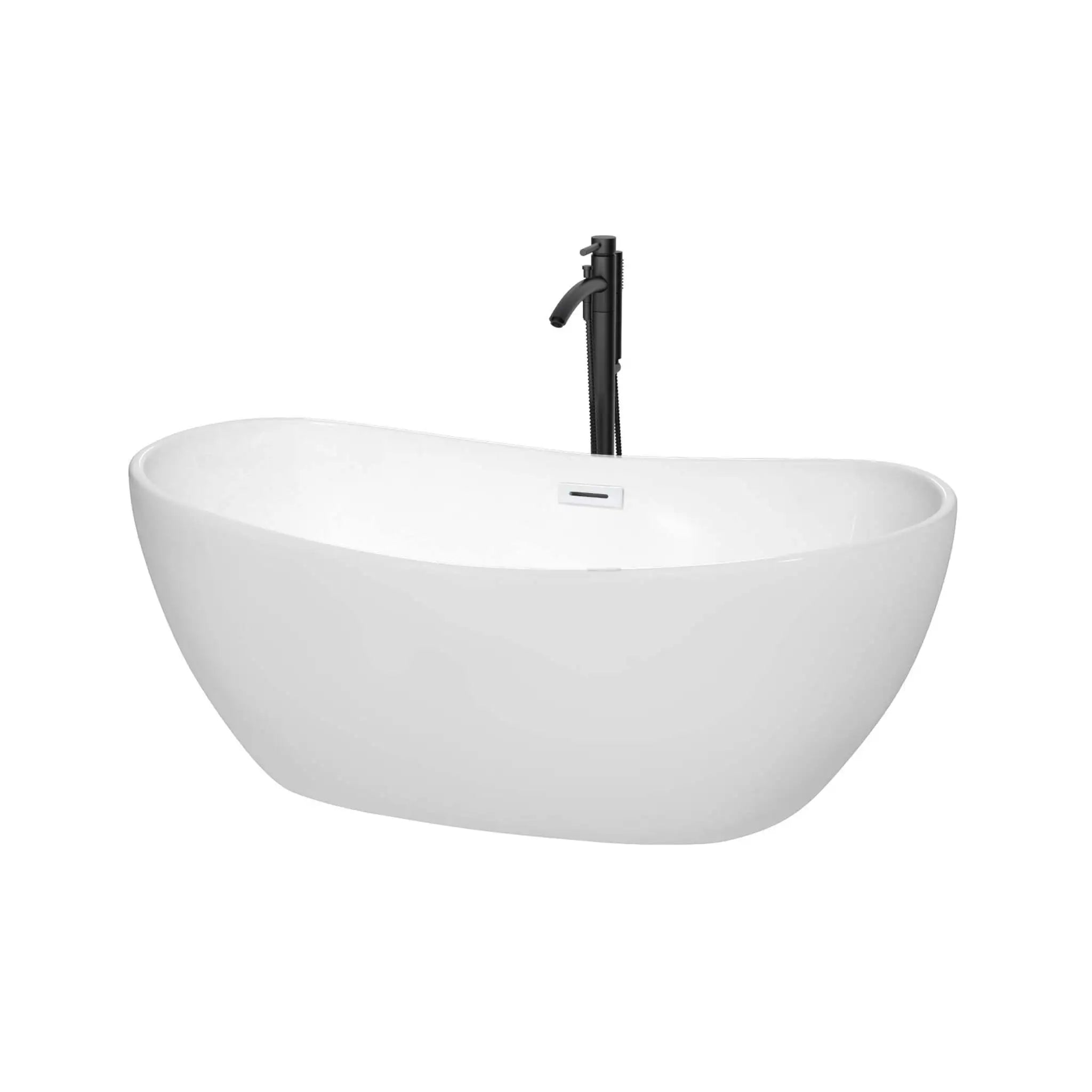 60" White Freestanding Bathtub with Matte Black Faucet - Rebecca by Wyndham (WCOBT101460SWATPBK) image
