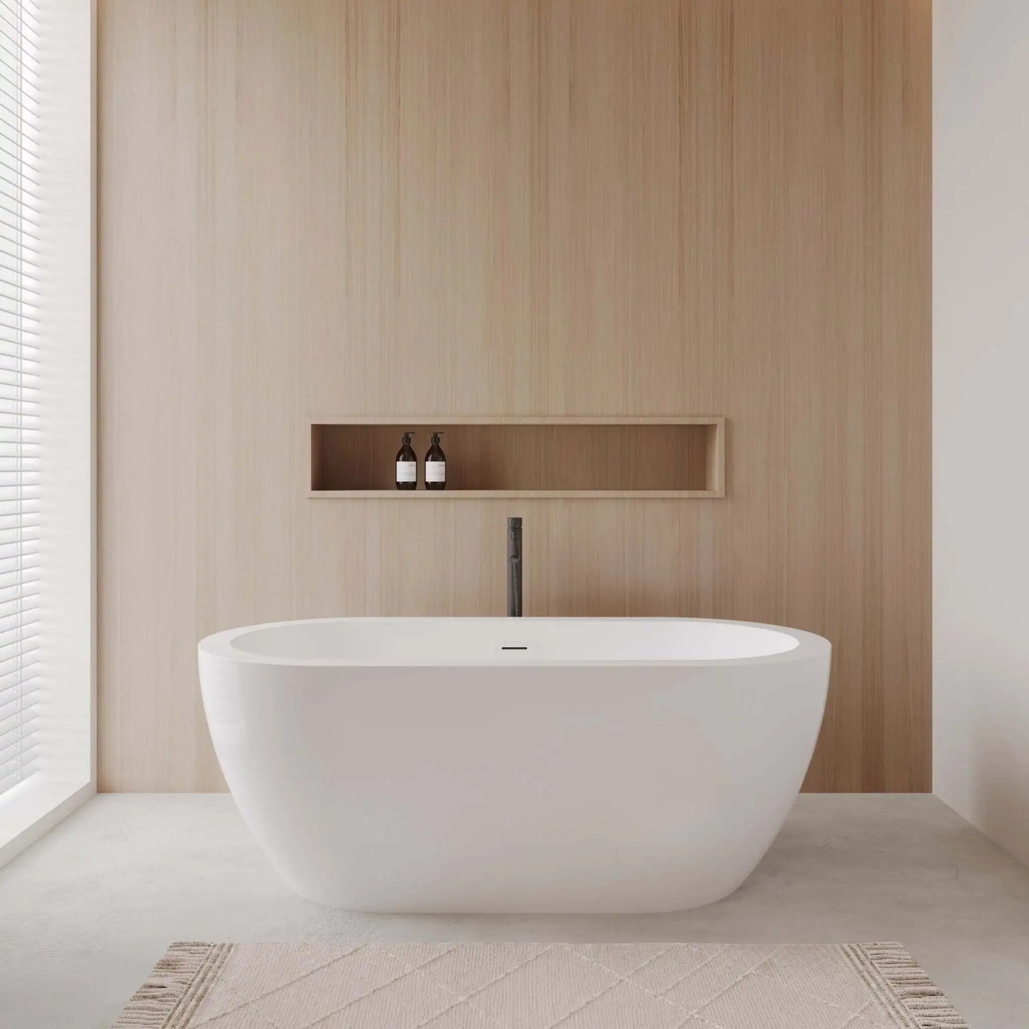 60" White Freestanding Bathtub with Matte Black Faucet - Soho by Wyndham (WCOBT100260SWATPBK) image 1