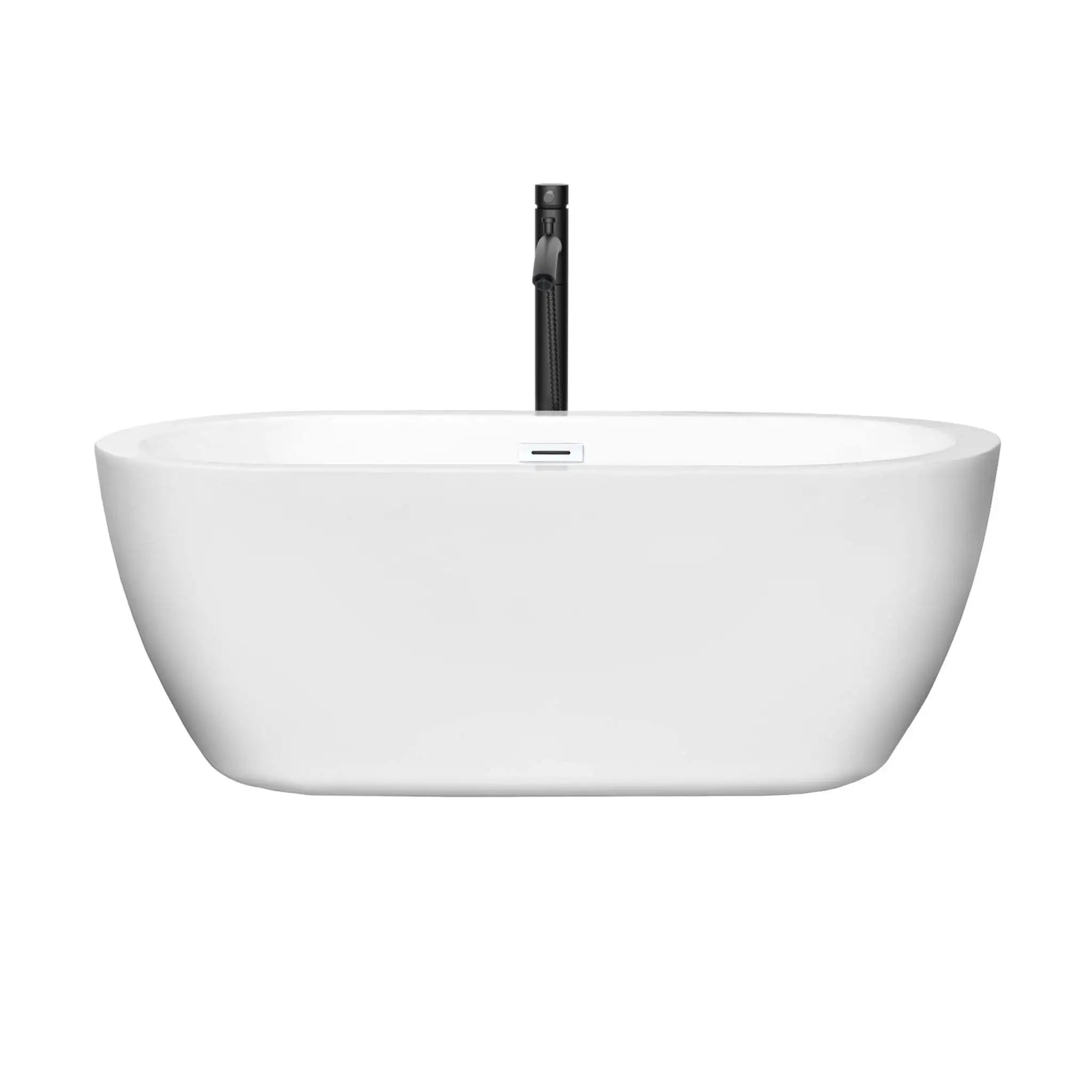 60" White Freestanding Bathtub with Matte Black Faucet - Soho by Wyndham (WCOBT100260SWATPBK) image 2
