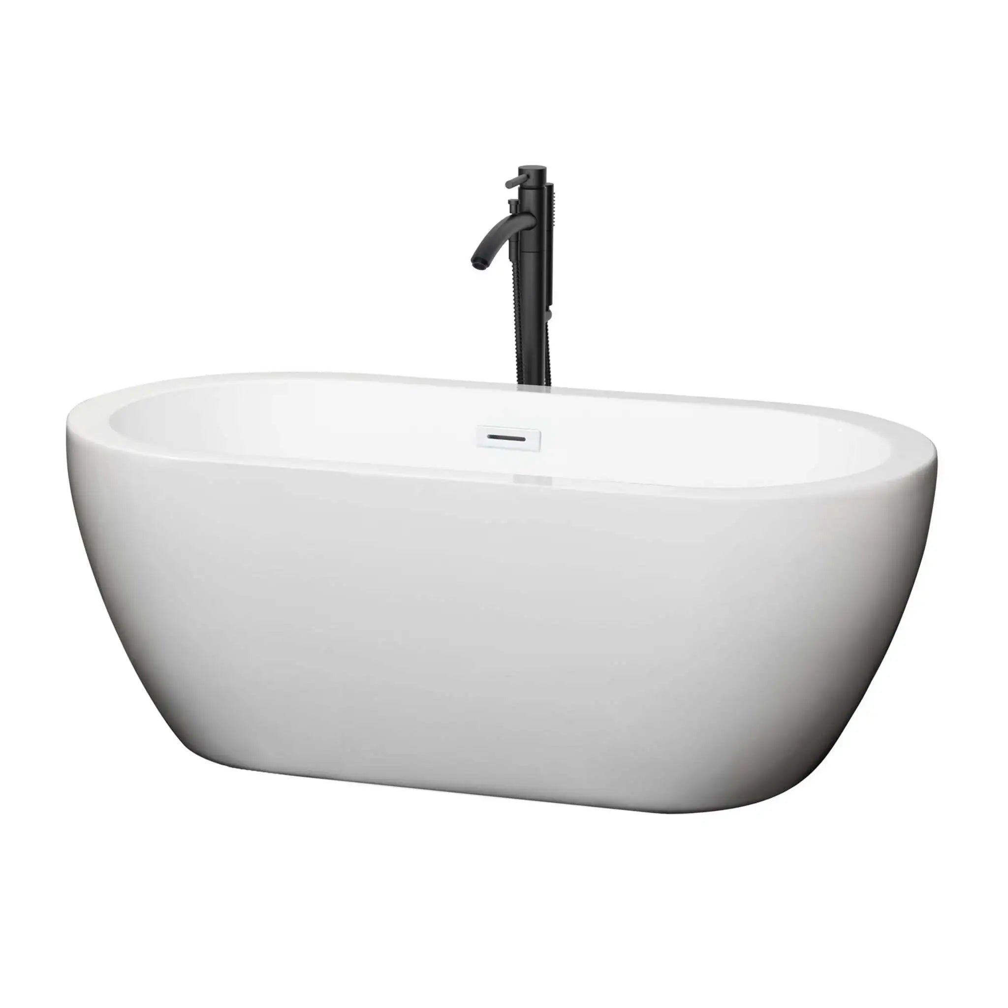 60" White Freestanding Bathtub with Matte Black Faucet - Soho by Wyndham (WCOBT100260SWATPBK) image