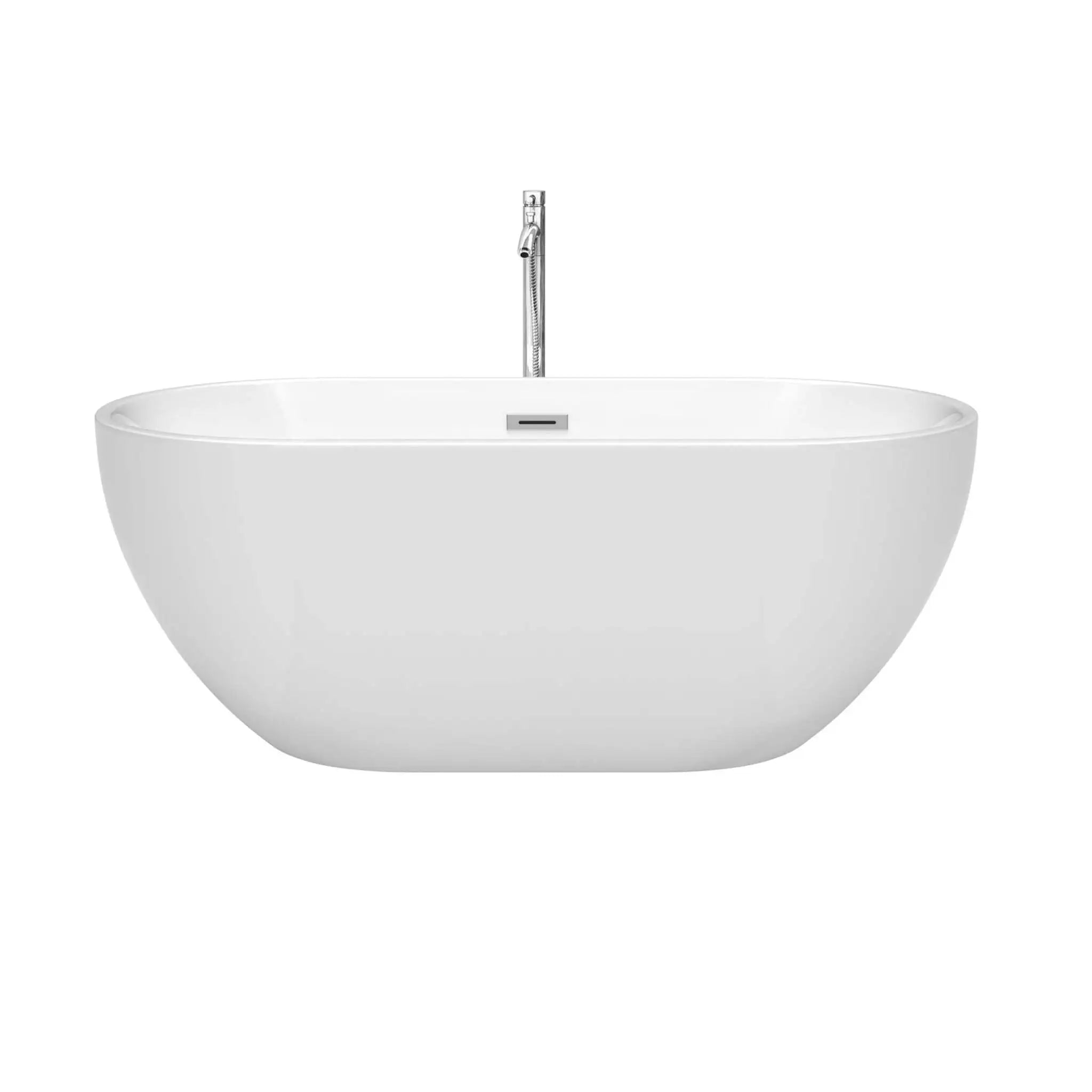 60" White Freestanding Bathtub with Polished Chrome Faucet - Brooklyn by Wyndham (WCOBT200060ATP11PC) image 2
