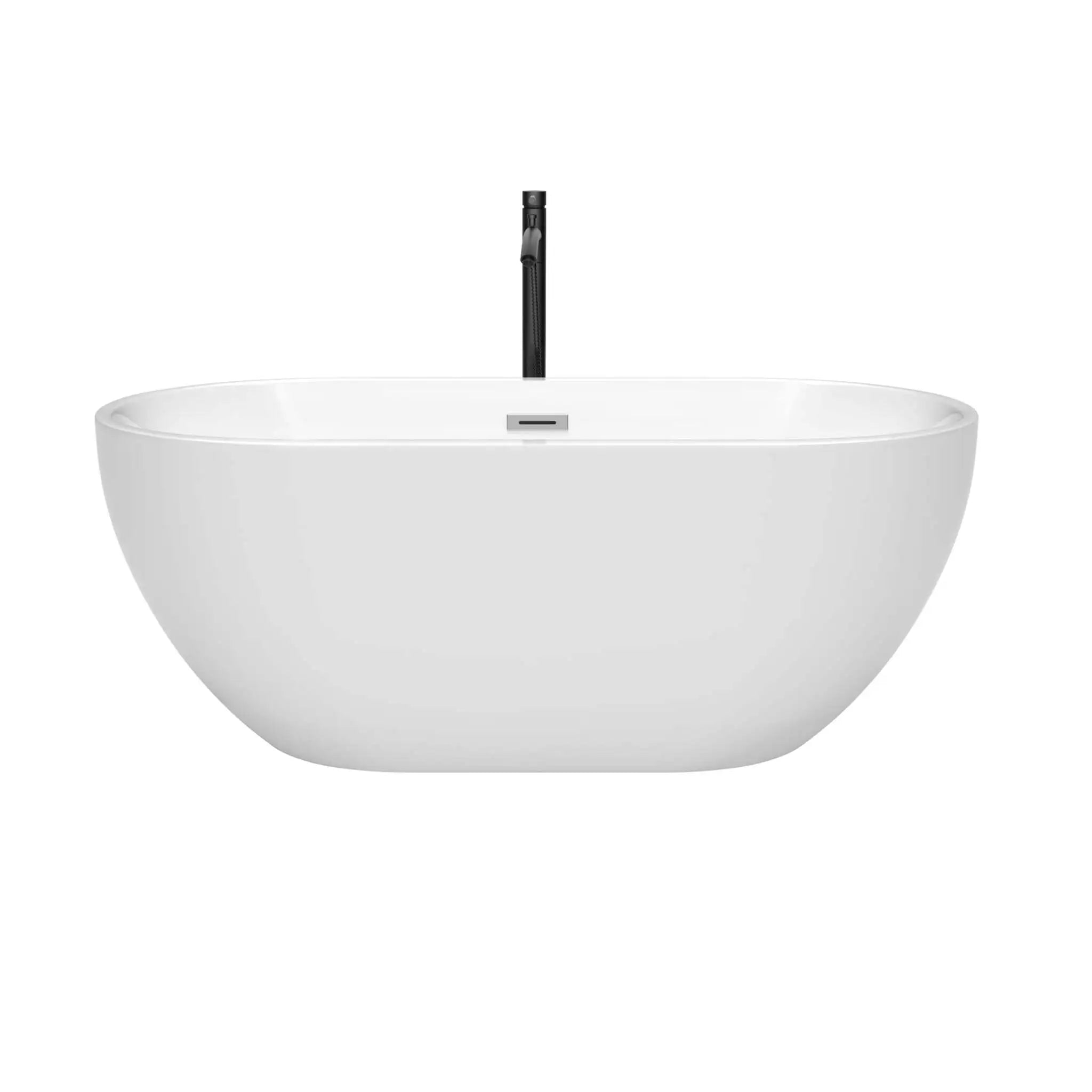 60" White Freestanding Bathtub with Polished Chrome Faucet - Brooklyn by Wyndham (WCOBT200060PCATPBK) image 2