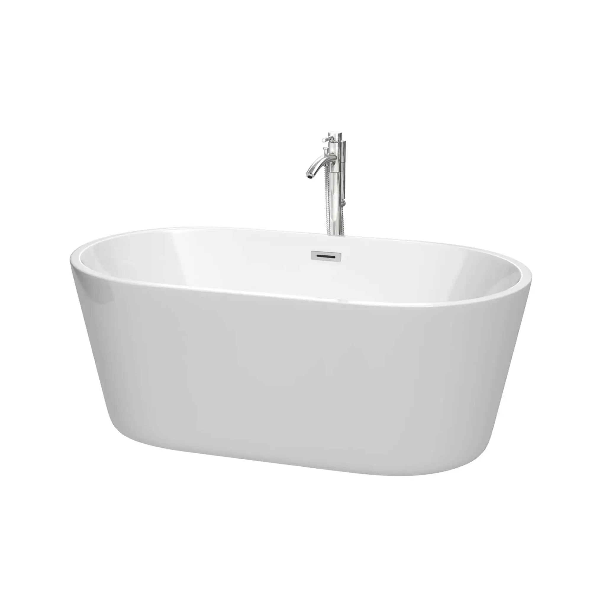60" White Freestanding Bathtub with Polished Chrome Faucet - Carissa by Wyndham (WCOBT101260ATP11PC) image