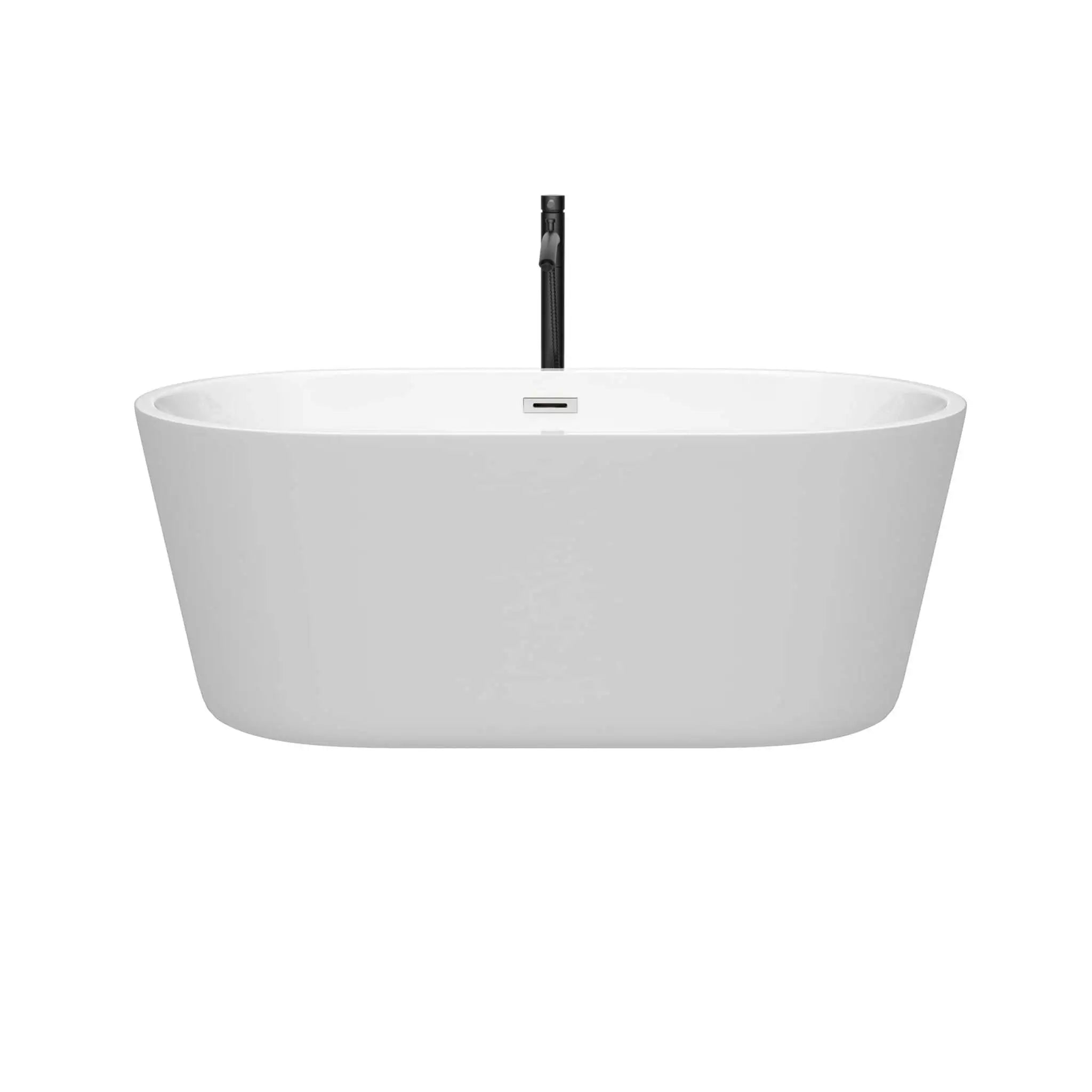 60" White Freestanding Bathtub with Polished Chrome Faucet - Carissa by Wyndham (WCOBT101260PCATPBK) image 2