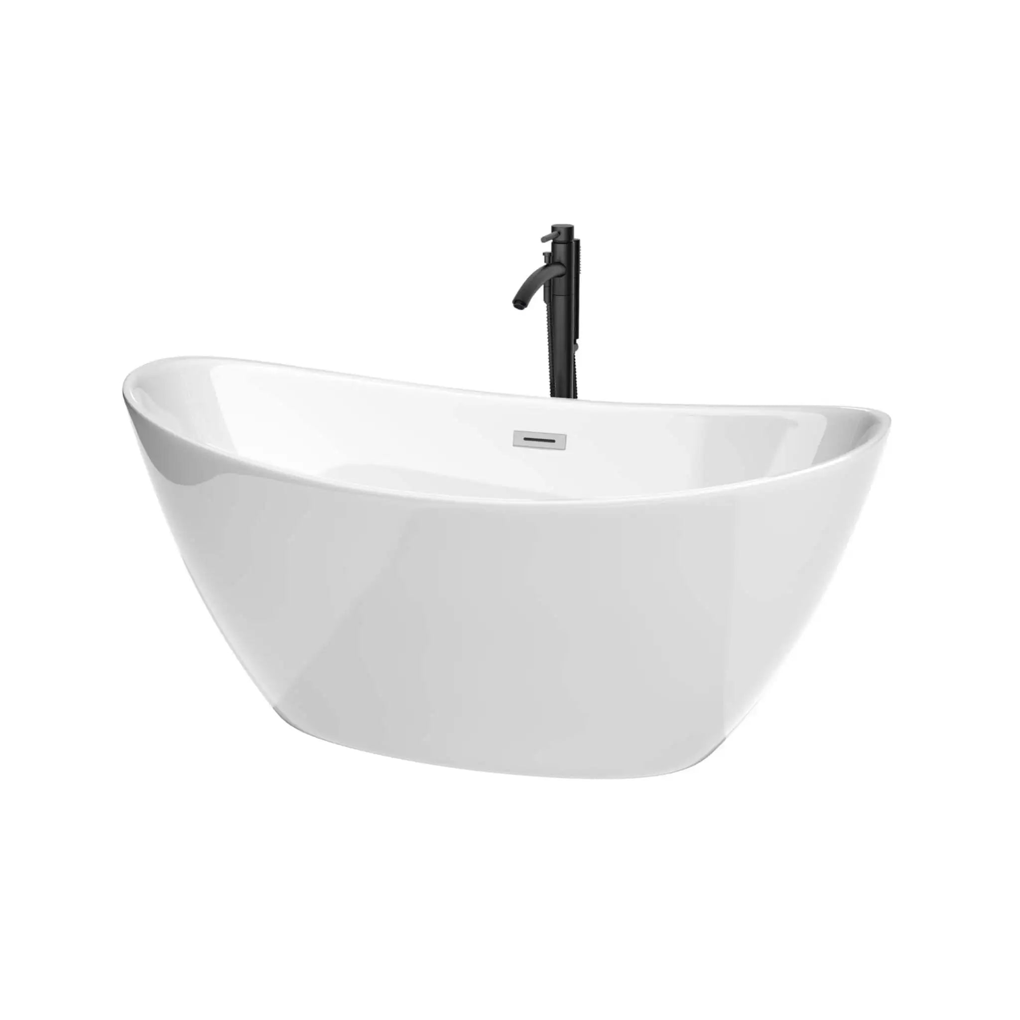 60" White Freestanding Bathtub with Polished Chrome Faucet - Dorrit by Wyndham (WCBTE652060PCATPBK) image