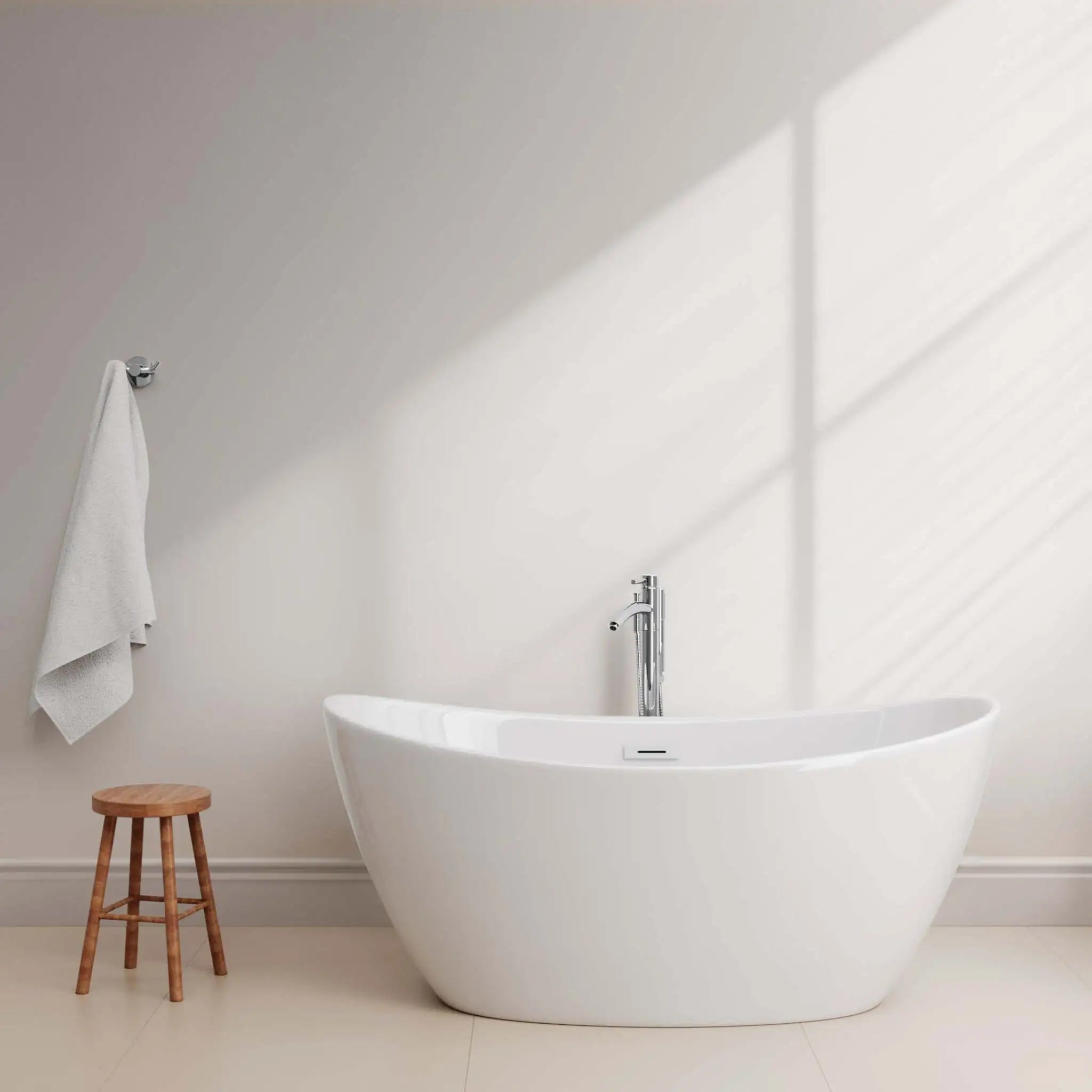 60" White Freestanding Bathtub with Polished Chrome Faucet - Dorrit by Wyndham (WCBTE652060SWATPPC) image 2