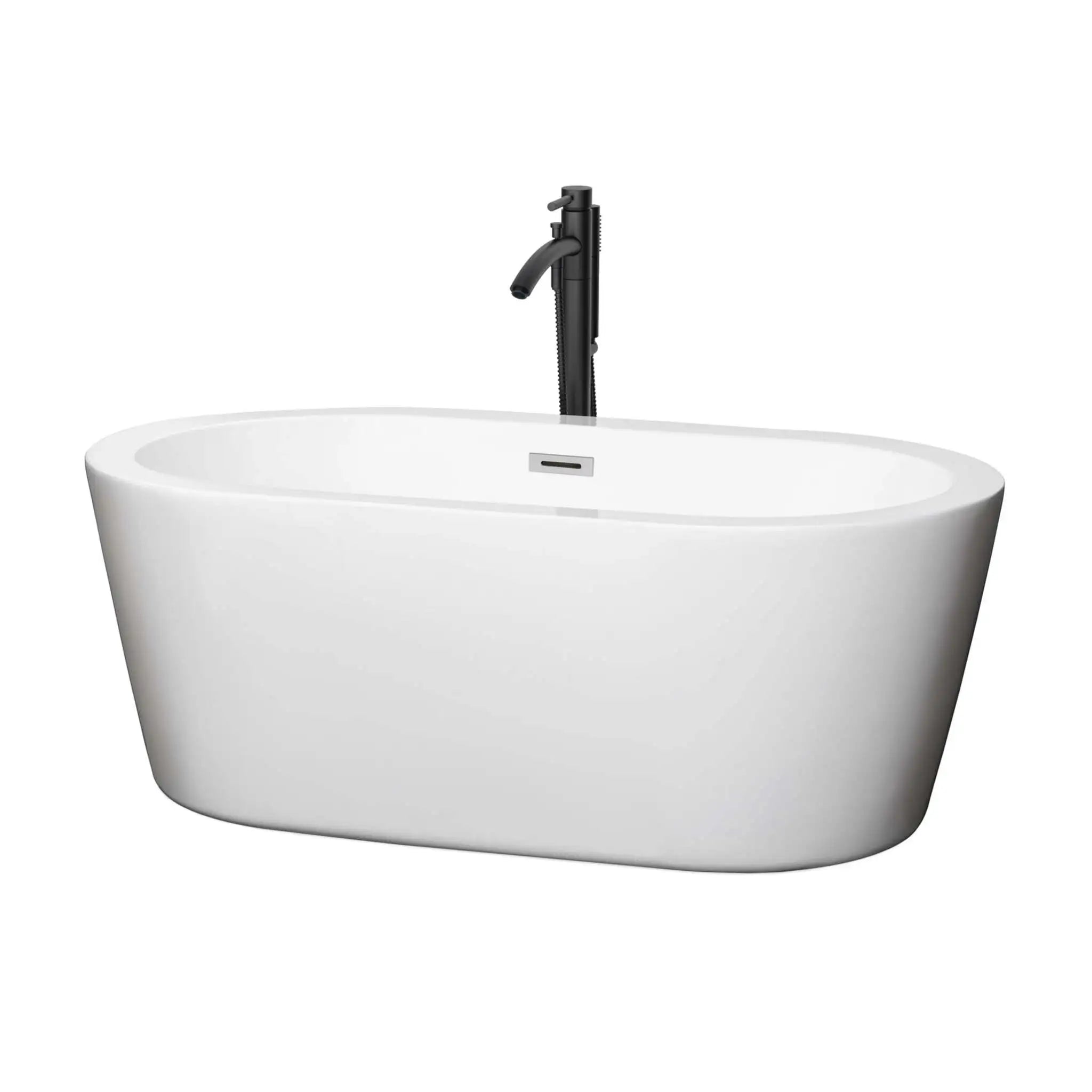 60" White Freestanding Bathtub with Polished Chrome Faucet - Mermaid by Wyndham (WCOBT100360PCATPBK) image