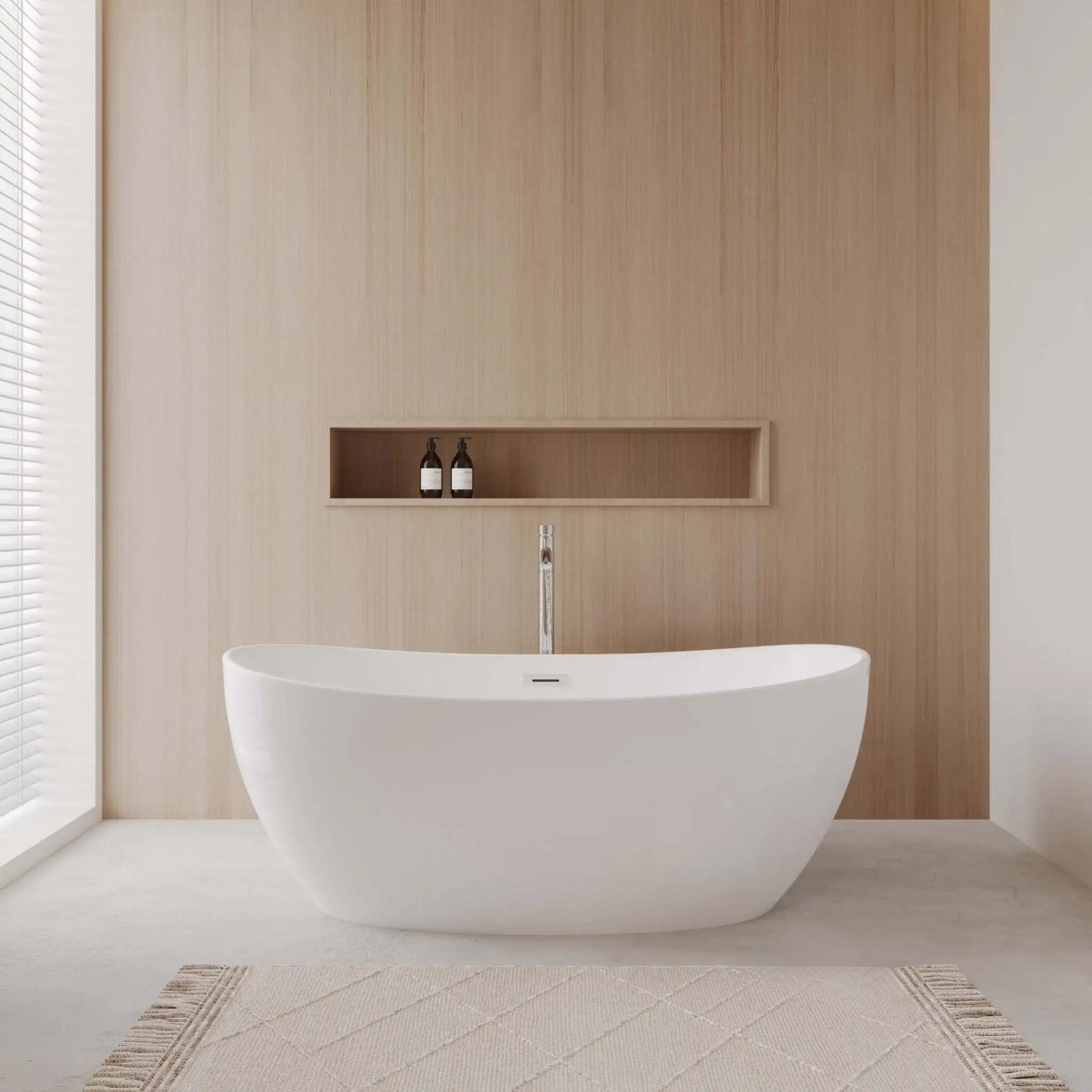 60" White Freestanding Bathtub with Polished Chrome Faucet - Rebecca by Wyndham (WCOBT101460ATP11PC) image 1