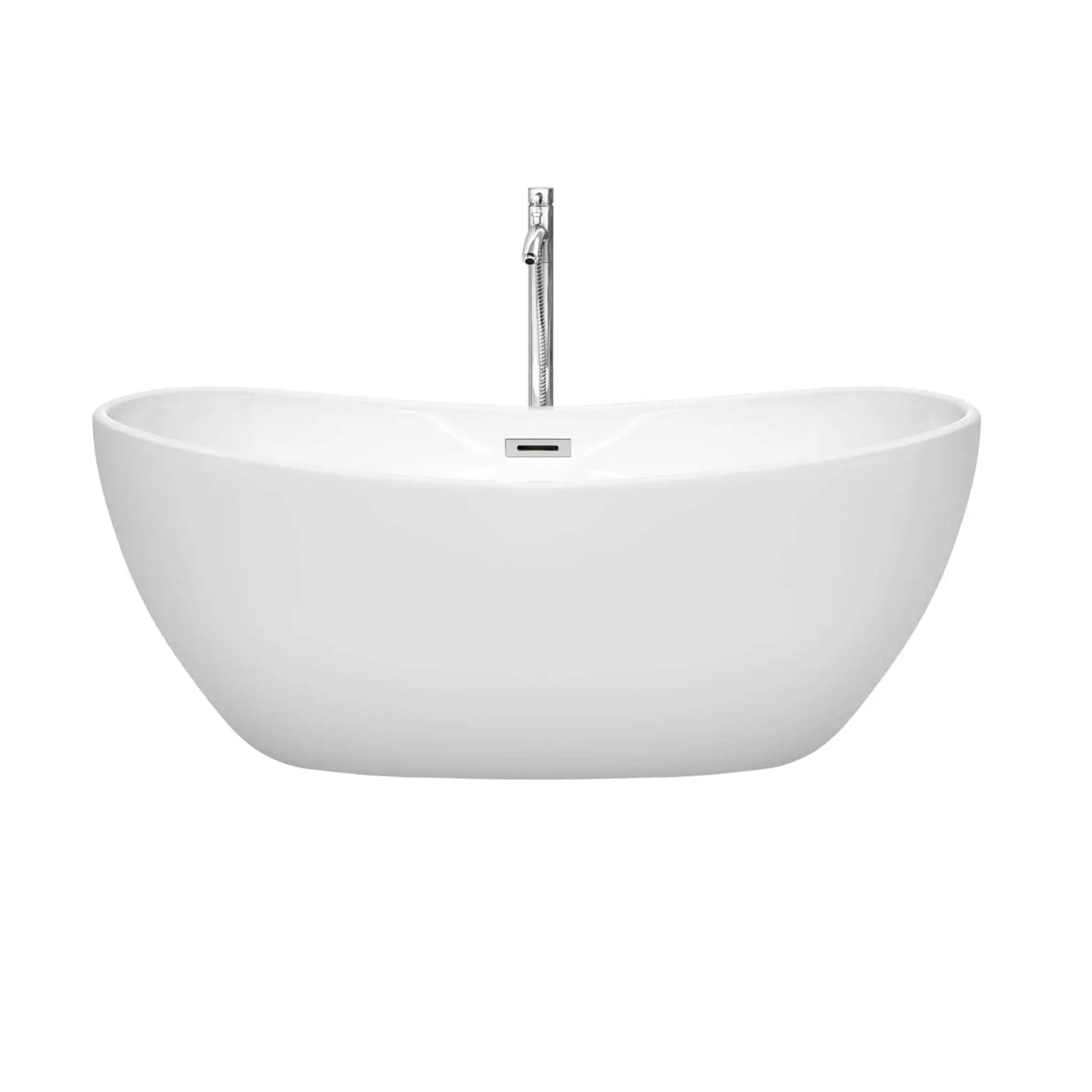 60" White Freestanding Bathtub with Polished Chrome Faucet - Rebecca by Wyndham (WCOBT101460ATP11PC) image 2