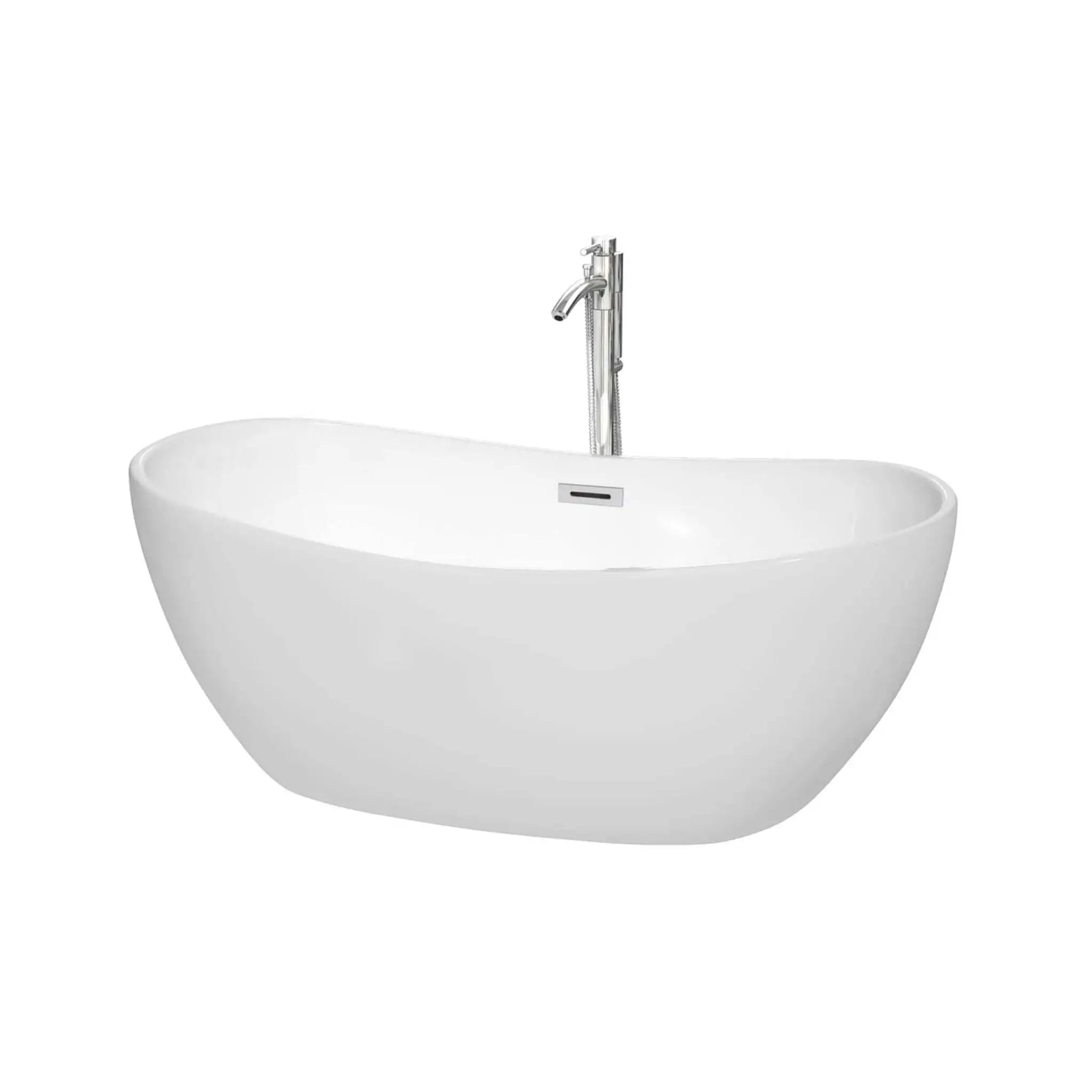 60" White Freestanding Bathtub with Polished Chrome Faucet - Rebecca by Wyndham (WCOBT101460ATP11PC) image