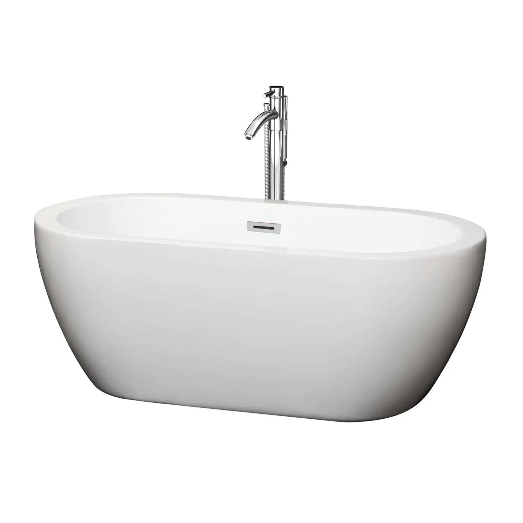 60" White Freestanding Bathtub with Polished Chrome Faucet - Soho by Wyndham (WCOBT100260ATP11PC) image