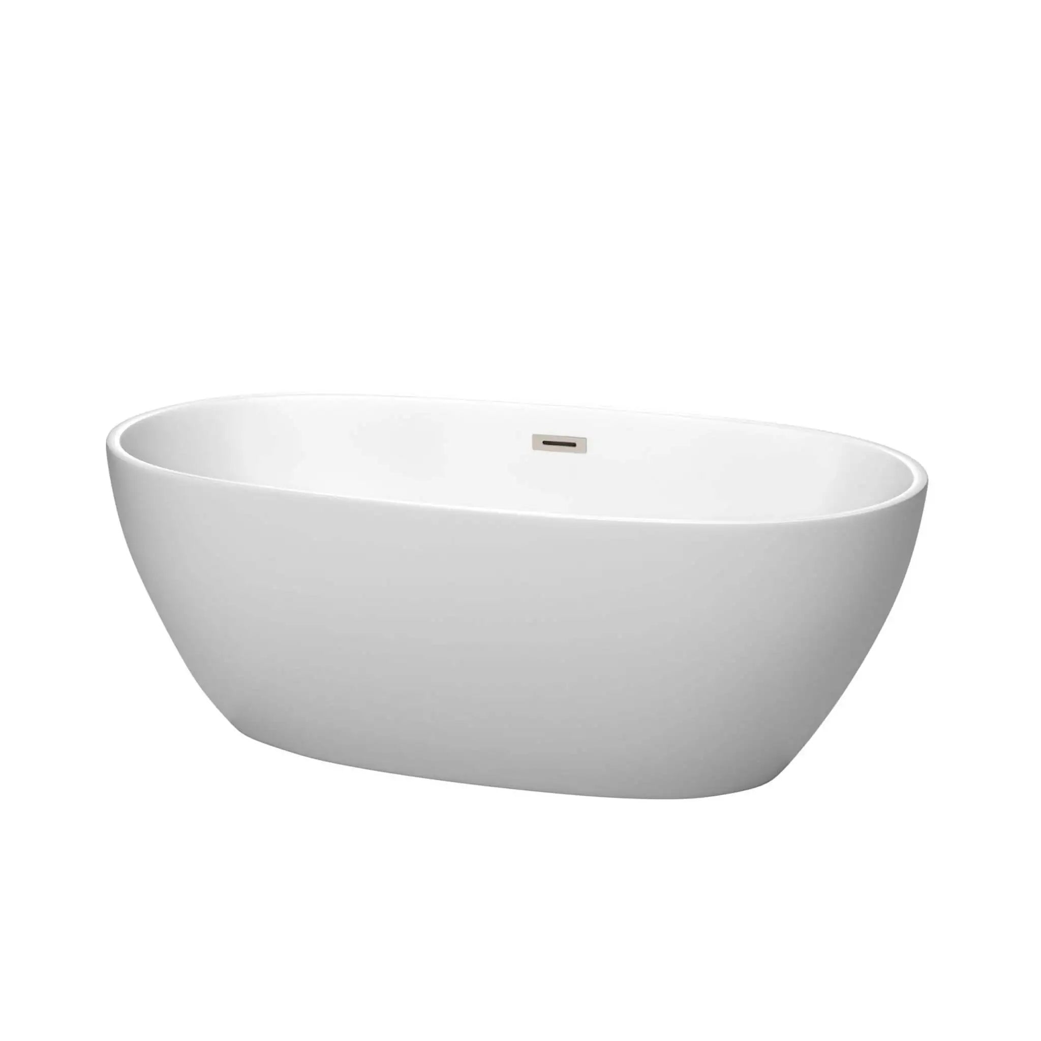 63" Matte White Freestanding Bathtub, Brushed Nickel Trim - Juno by Wyndham (WCBTE306163MWBNTRIM) image