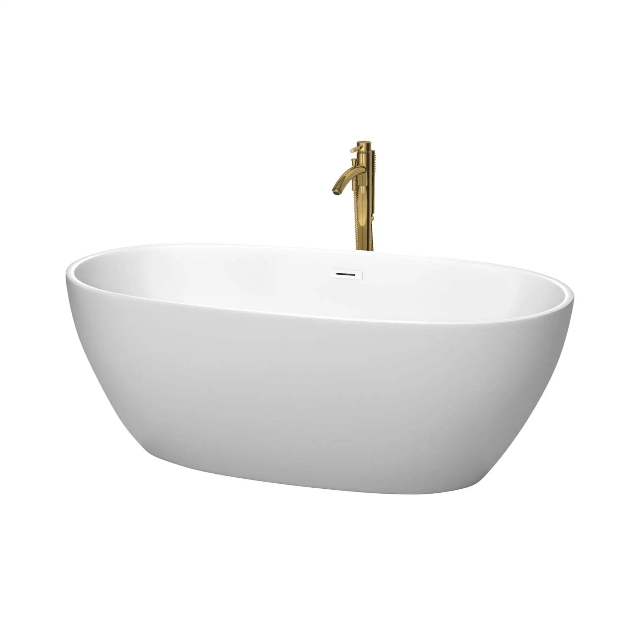 63" Matte White Freestanding Bathtub with Brushed Gold Faucet - Juno by Wyndham (WCBTE306163MWSWATPGD) image
