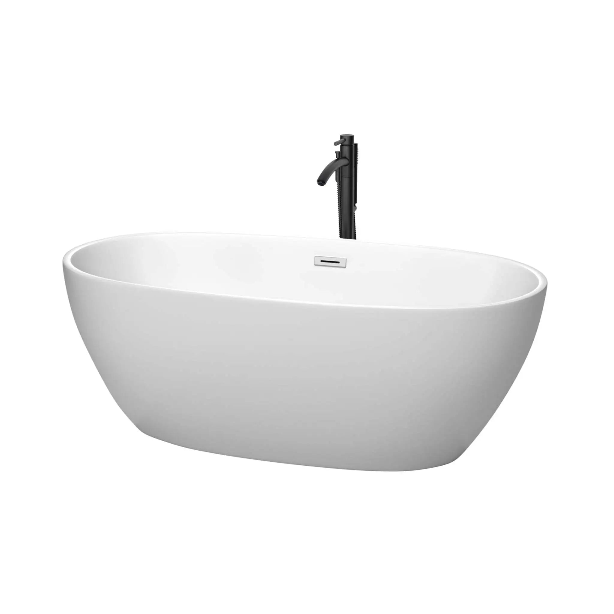 63" Matte White Freestanding Bathtub with Polished Chrome - Juno by Wyndham (WCBTE306163MWPCATPBK) image