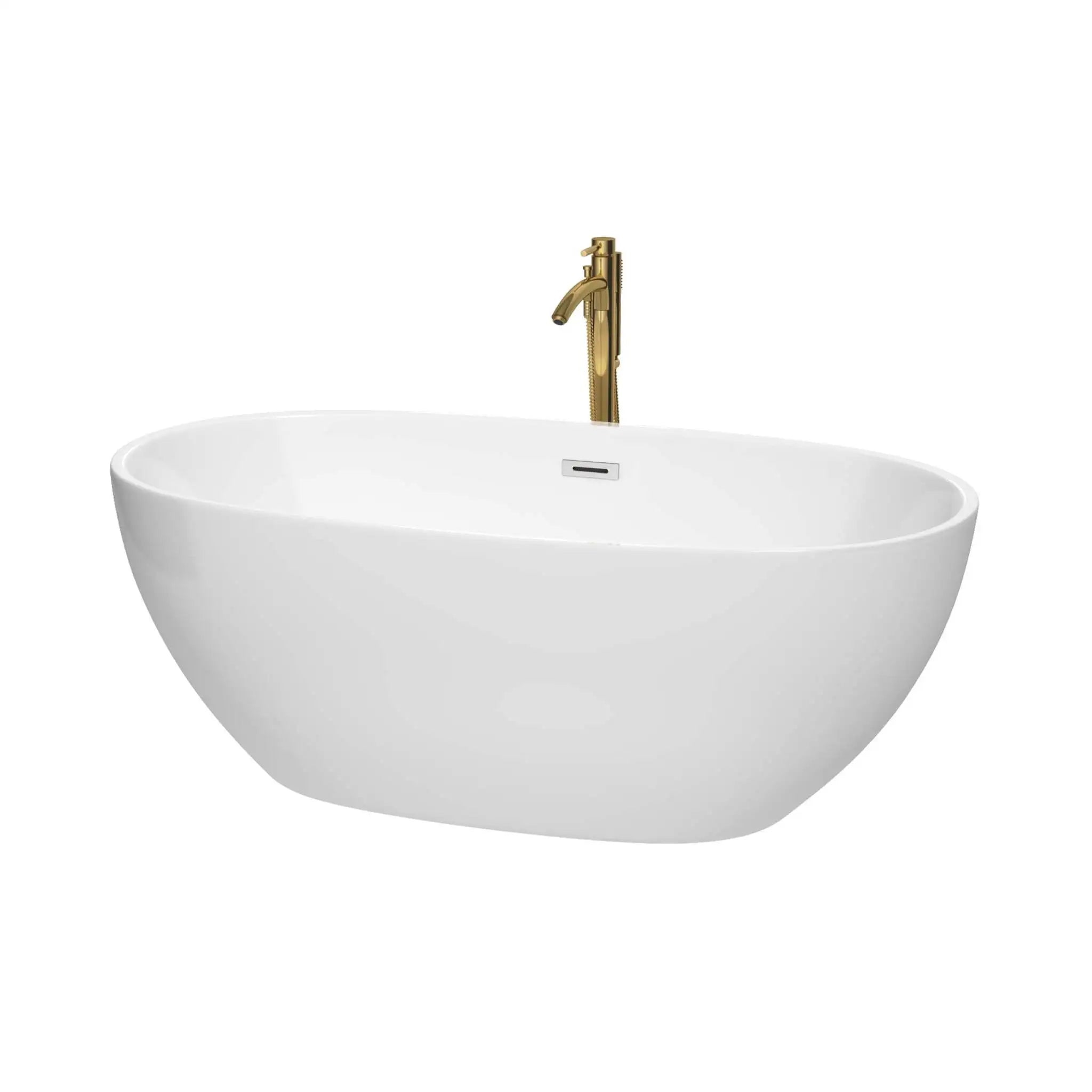 63" White Freestanding Bathtub with Brushed Gold Faucet - Juno by Wyndham (WCBTK156163PCATPGD) image