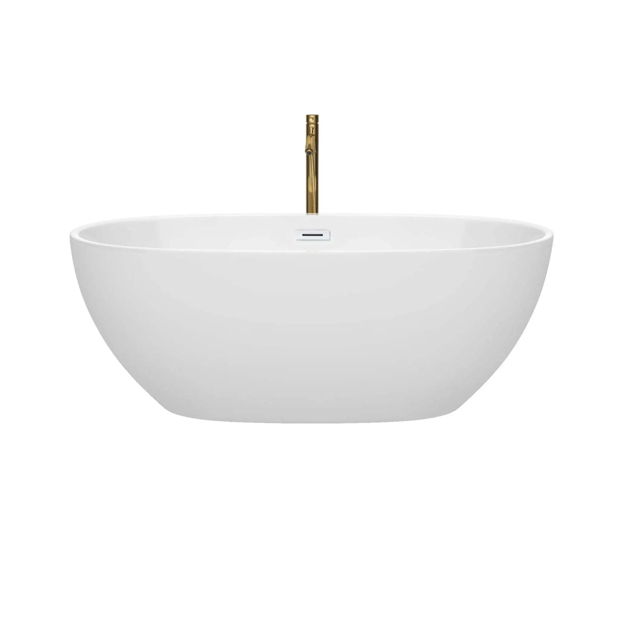 63" White Freestanding Bathtub with Brushed Gold Faucet - Juno by Wyndham (WCBTK156163SWATPGD) image 2