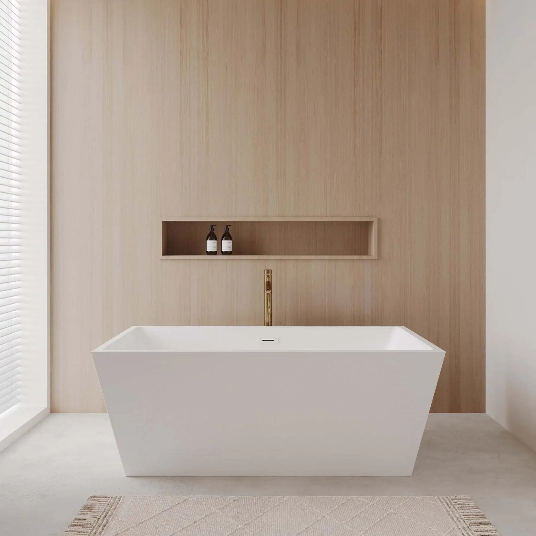 63" White Freestanding Bathtub with Brushed Gold Faucet - Sara by Wyndham (WCBTK151463SWATPGD) image 1