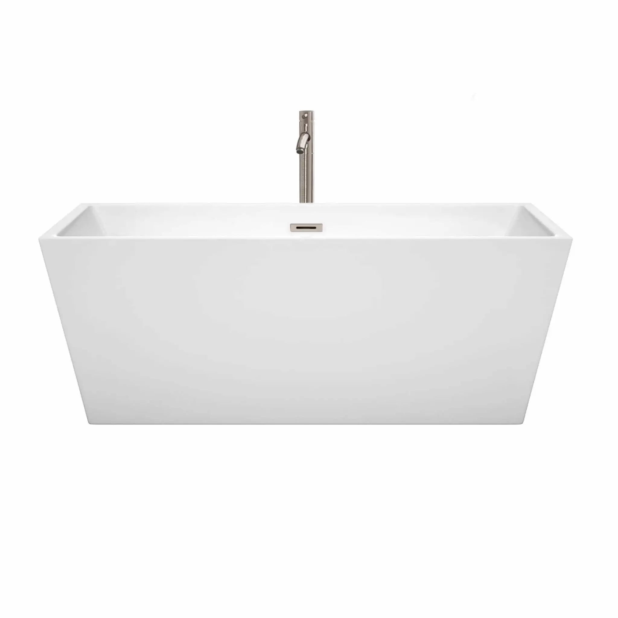 63" White Freestanding Bathtub with Brushed Nickel Faucet - Sara by Wyndham (WCBTK151463ATP11BN) image 2