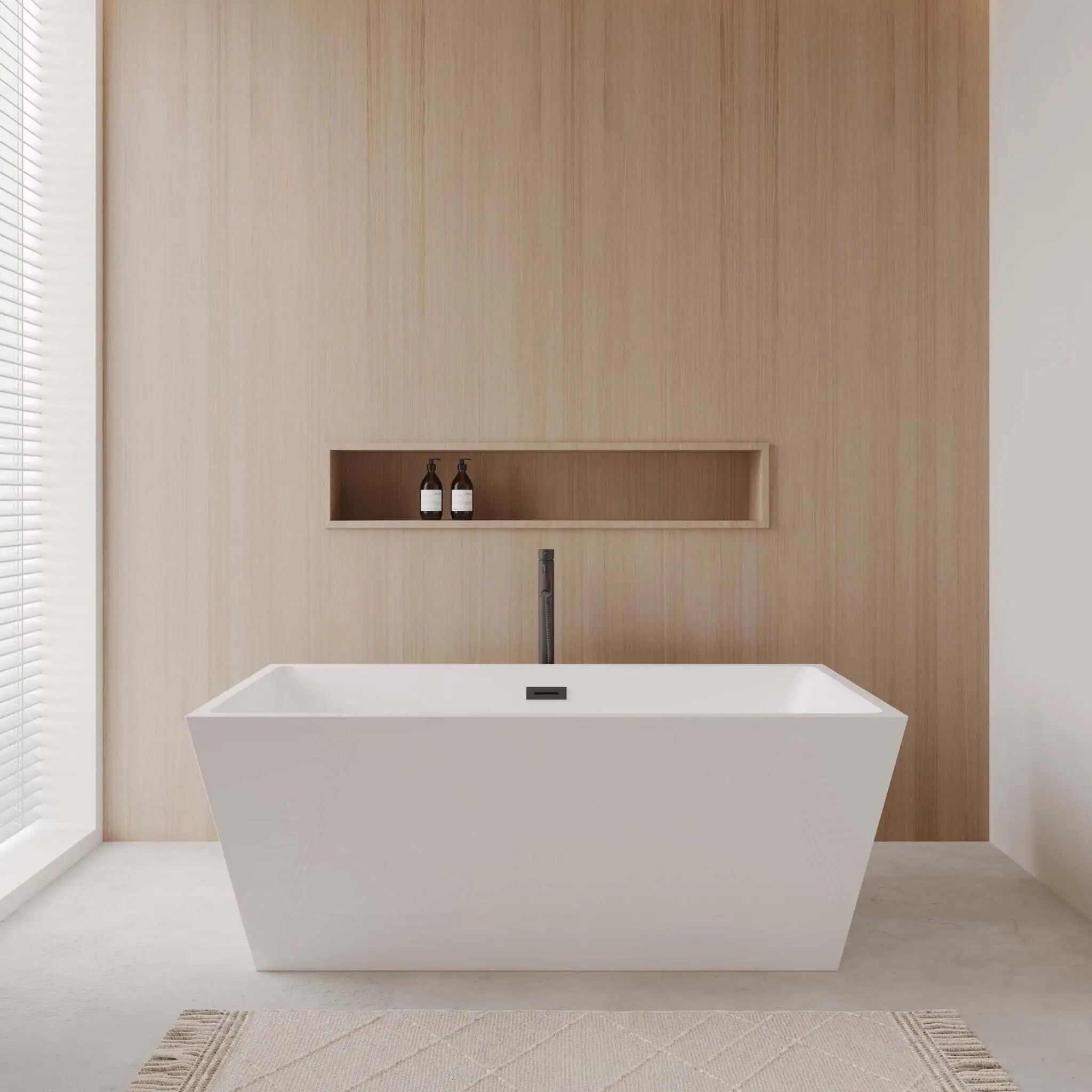 63" White Freestanding Bathtub with Matte Black Faucet - Sara by Wyndham (WCBTK151463MBATPBK) image 1