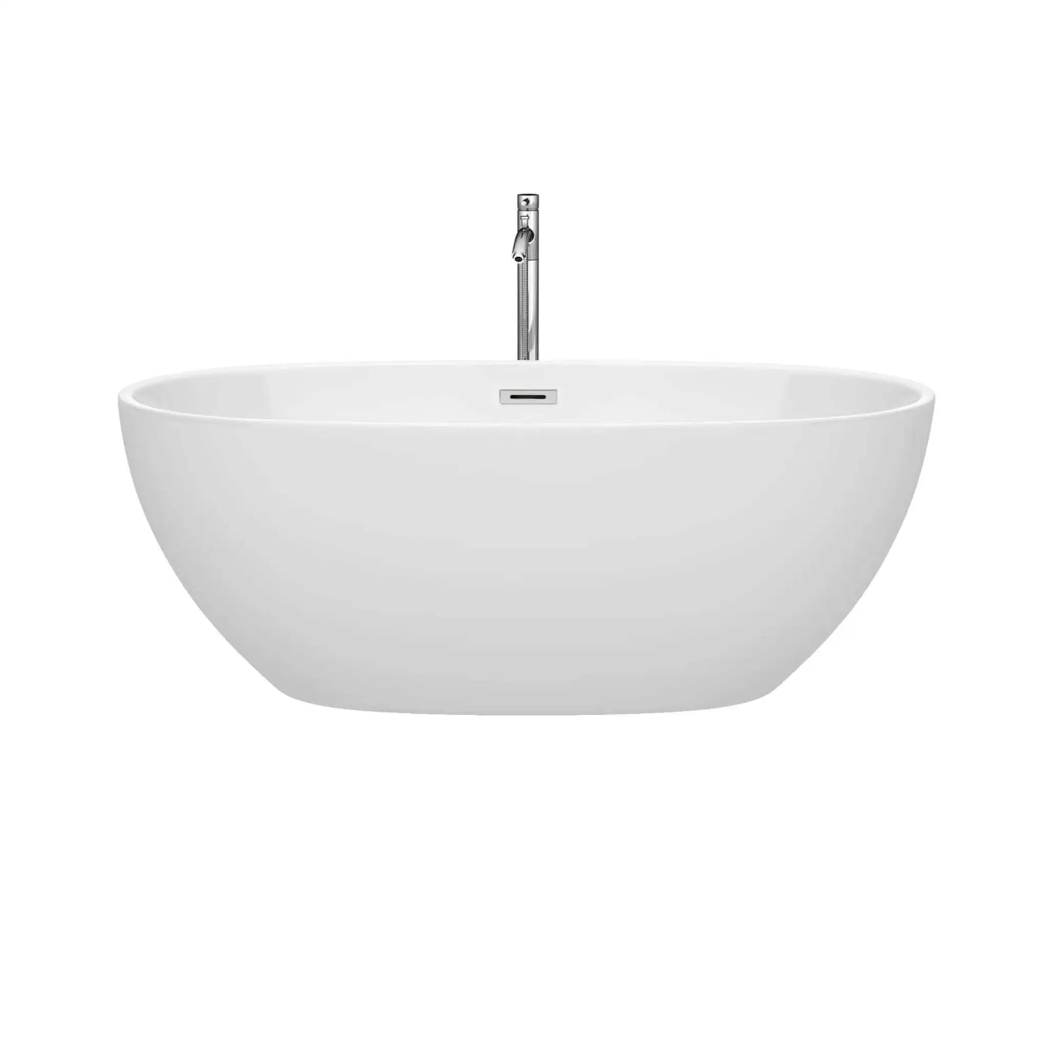 63" White Freestanding Bathtub with Polished Chrome Faucet - Juno by Wyndham (WCBTK156163ATP11PC) image 2