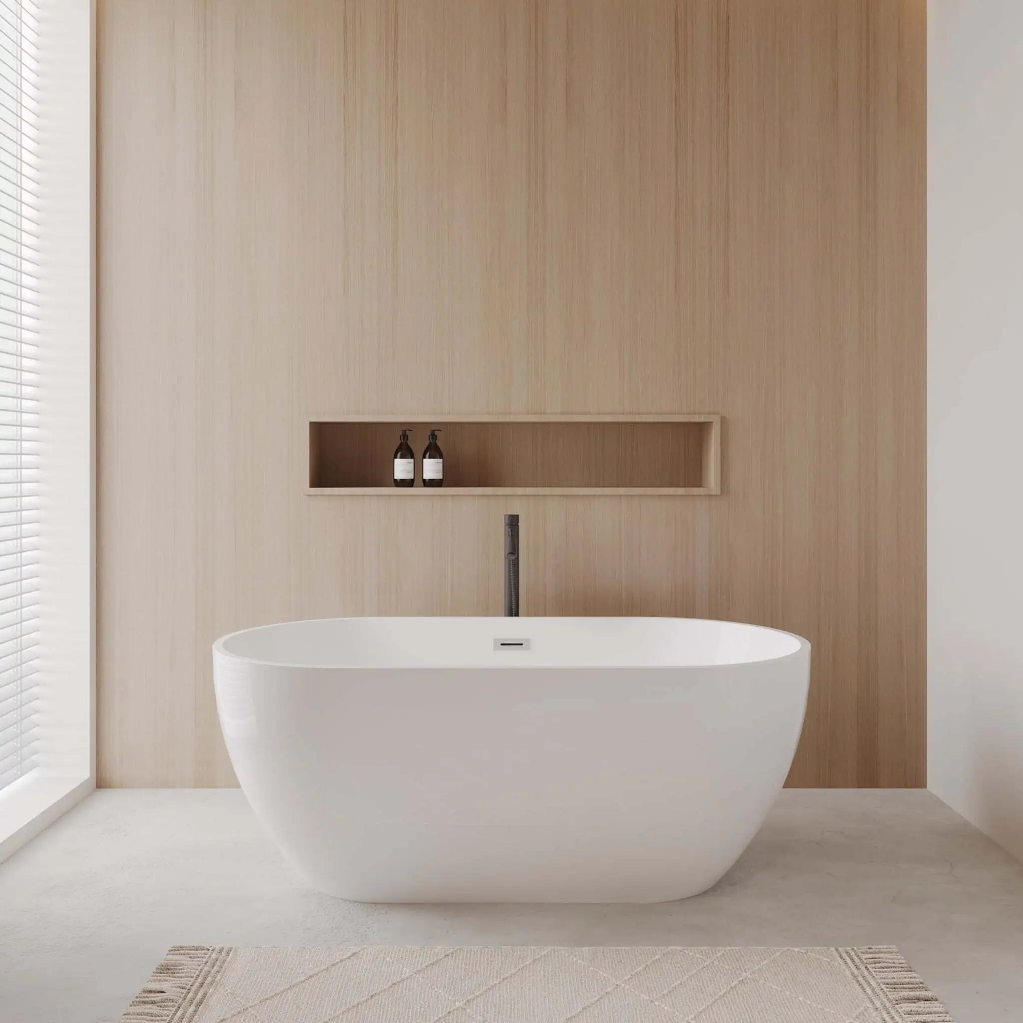 63" White Freestanding Bathtub with Polished Chrome Faucet - Juno by Wyndham (WCBTK156163PCATPBK) image 1