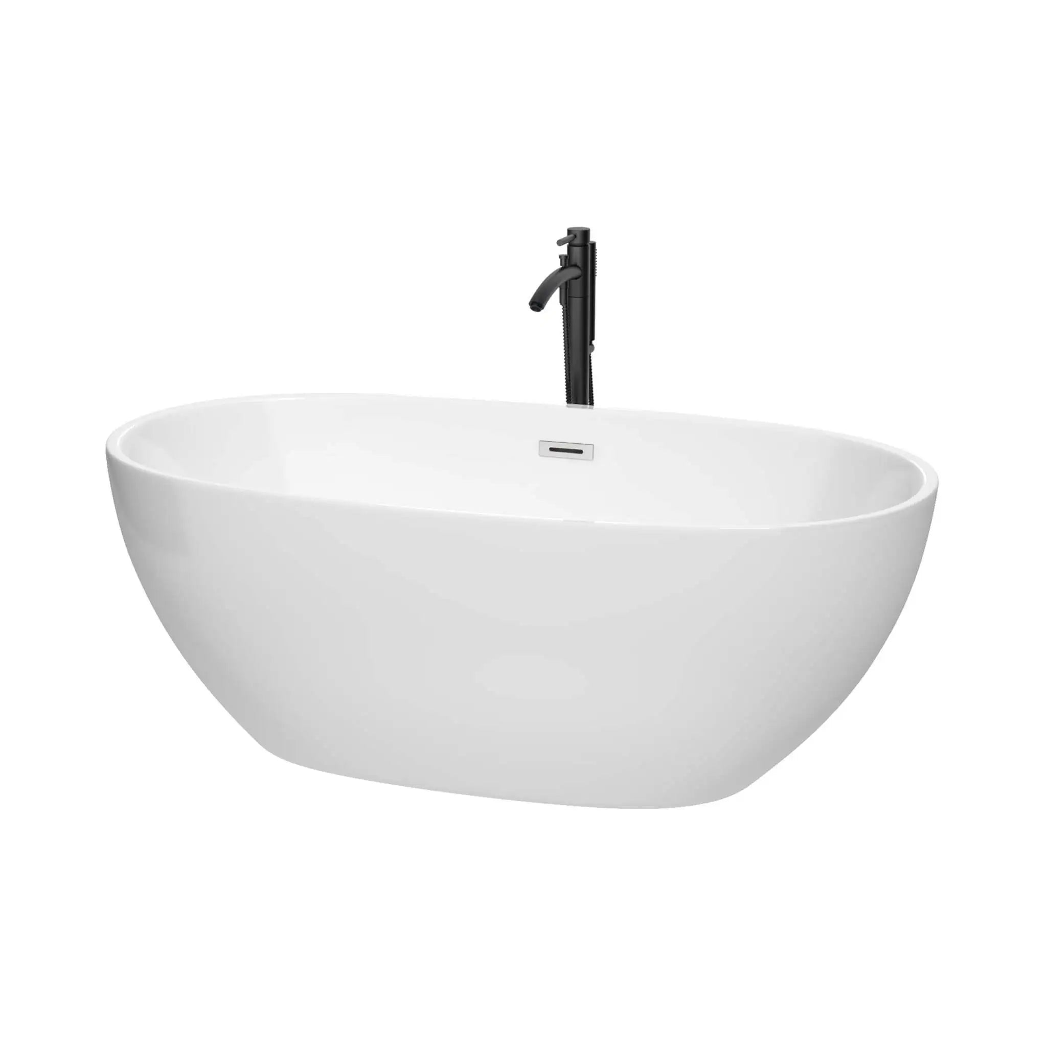 63" White Freestanding Bathtub with Polished Chrome Faucet - Juno by Wyndham (WCBTK156163PCATPBK) image