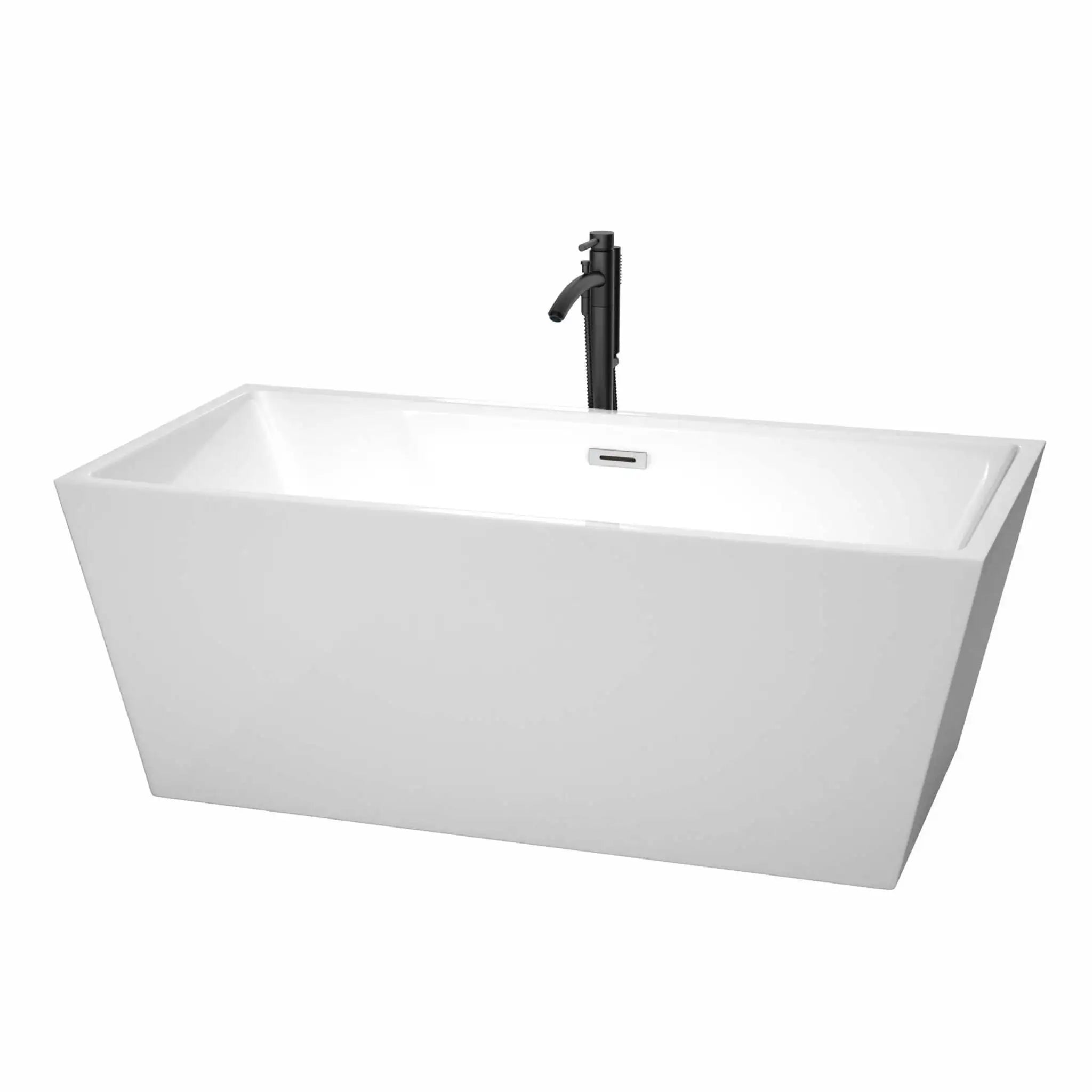 63" White Freestanding Bathtub with Polished Chrome Faucet - Sara by Wyndham (WCBTK151463PCATPBK) image