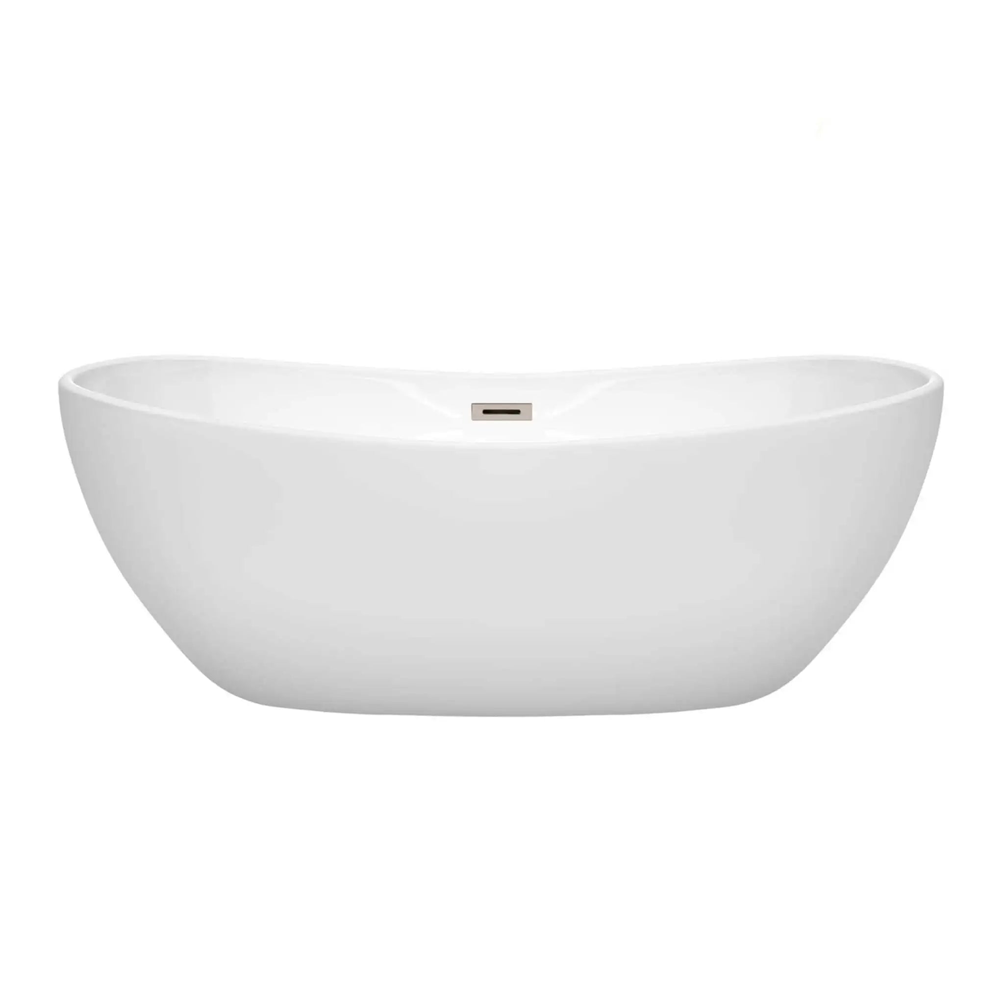 65" White Freestanding Bathtub, Brushed Nickel Trim - Rebecca by Wyndham (WCOBT101465BNTRIM) image 2