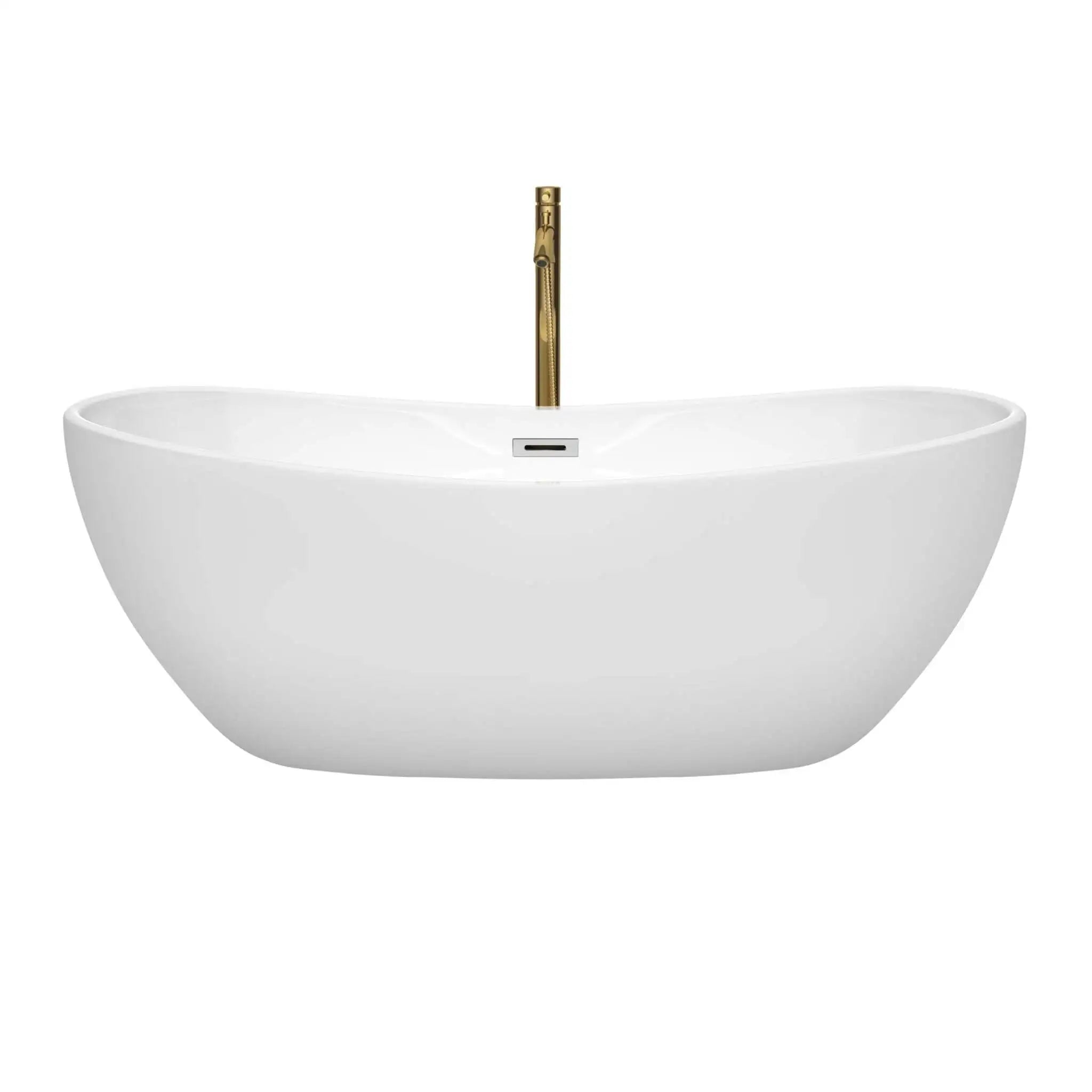 65" White Freestanding Bathtub with Brushed Gold Faucet - Rebecca by Wyndham (WCOBT101465PCATPGD) image 2