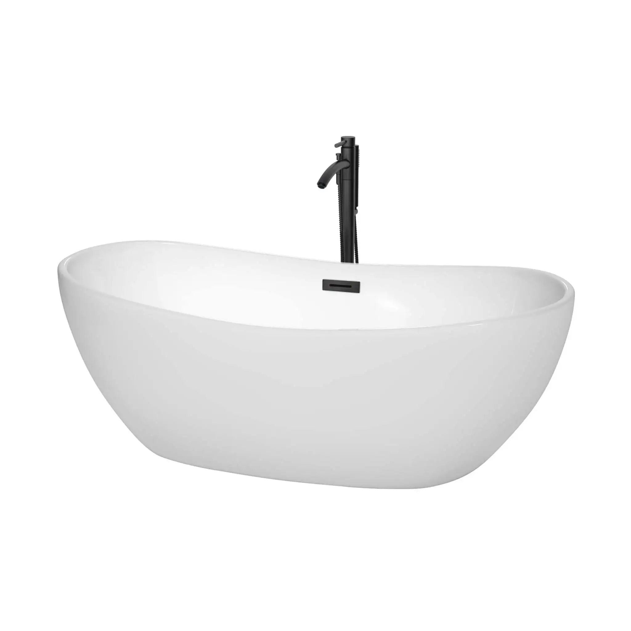 65" White Freestanding Bathtub with Matte Black Faucet - Rebecca by Wyndham (WCOBT101465MBATPBK) image