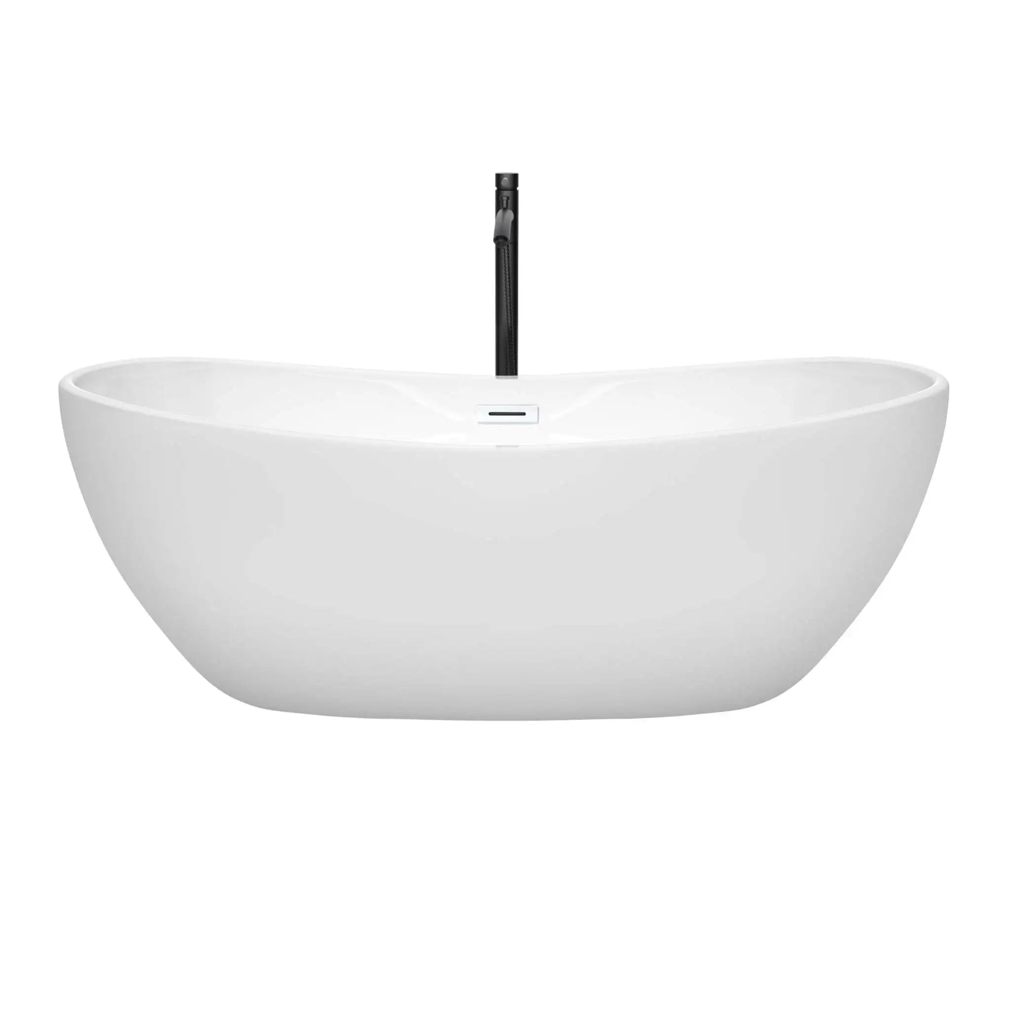 65" White Freestanding Bathtub with Matte Black Faucet - Rebecca by Wyndham (WCOBT101465SWATPBK) image 2