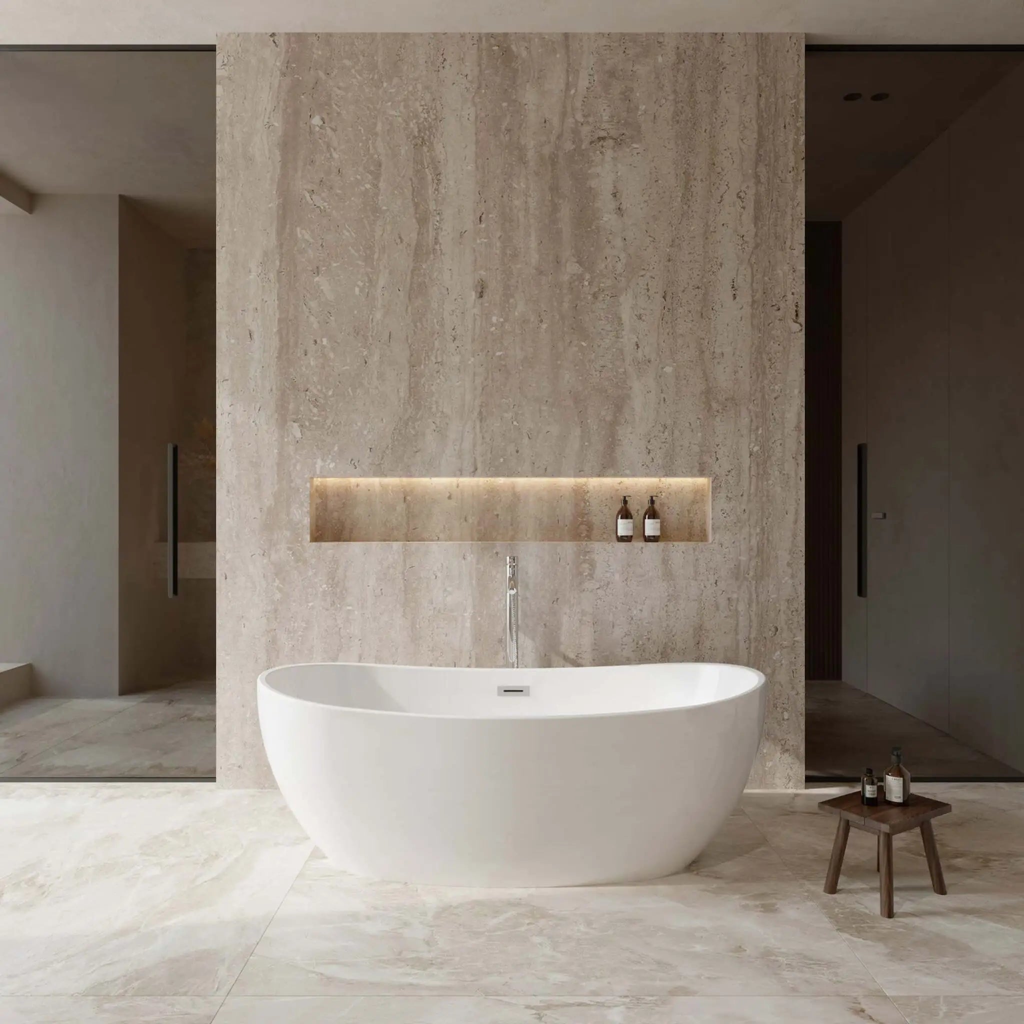 65" White Freestanding Bathtub with Polished Chrome Faucet - Rebecca by Wyndham (WCOBT101465ATP11PC) image 1