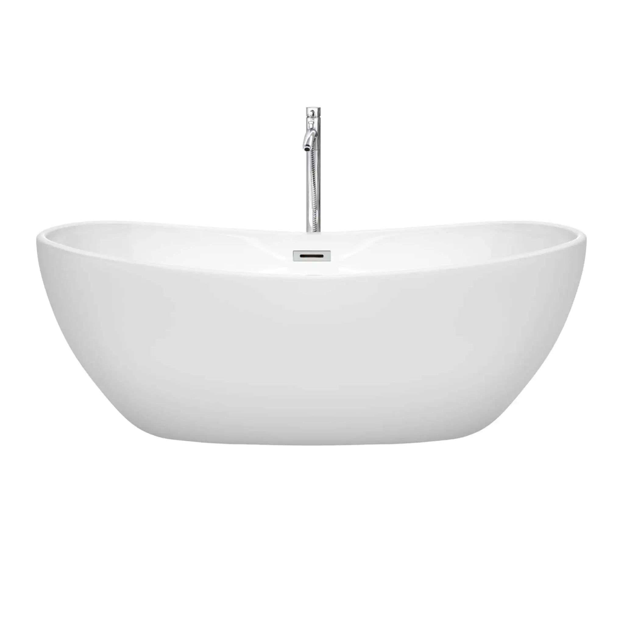 65" White Freestanding Bathtub with Polished Chrome Faucet - Rebecca by Wyndham (WCOBT101465ATP11PC) image 2