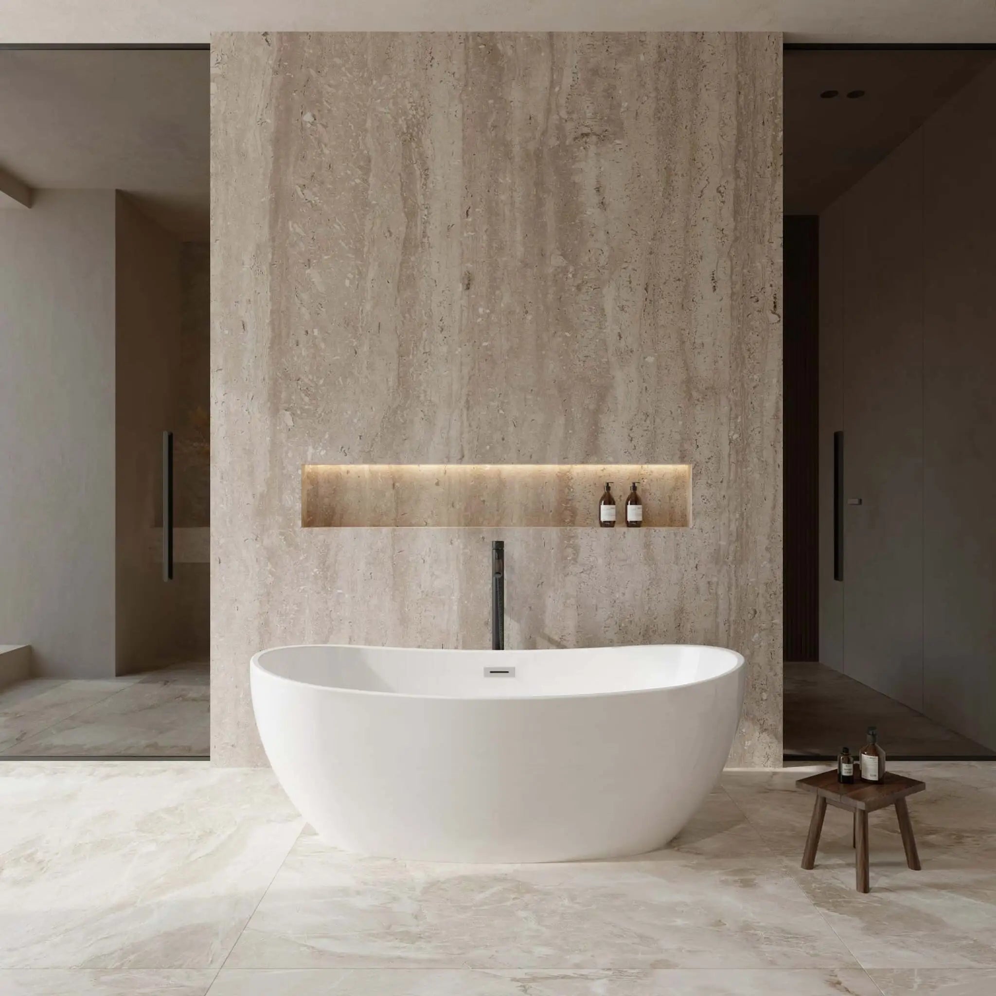 65" White Freestanding Bathtub with Polished Chrome Faucet - Rebecca by Wyndham (WCOBT101465PCATPBK) image 1