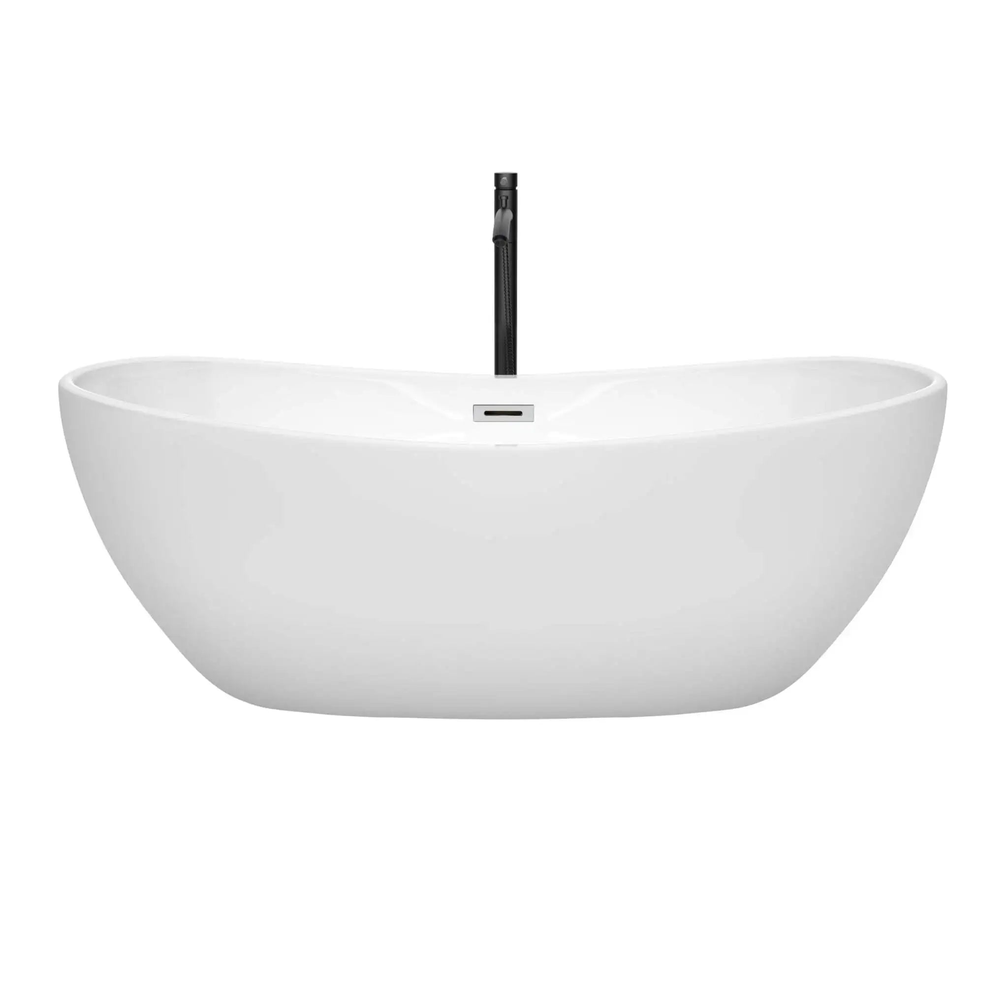 65" White Freestanding Bathtub with Polished Chrome Faucet - Rebecca by Wyndham (WCOBT101465PCATPBK) image 2