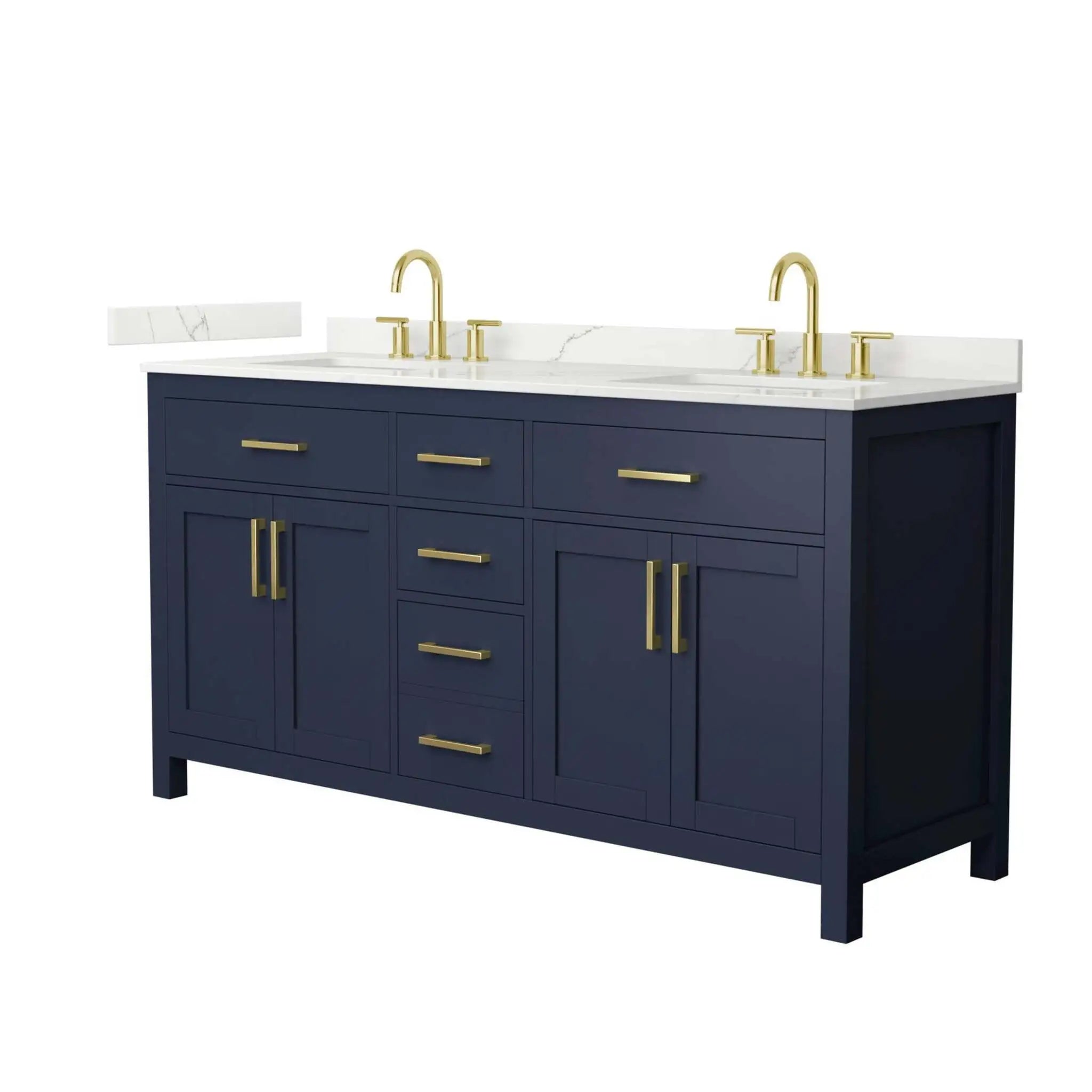 66" Beckett Double Bathroom Vanity in Dark Blue with Brushed Gold Trim by Wyndham