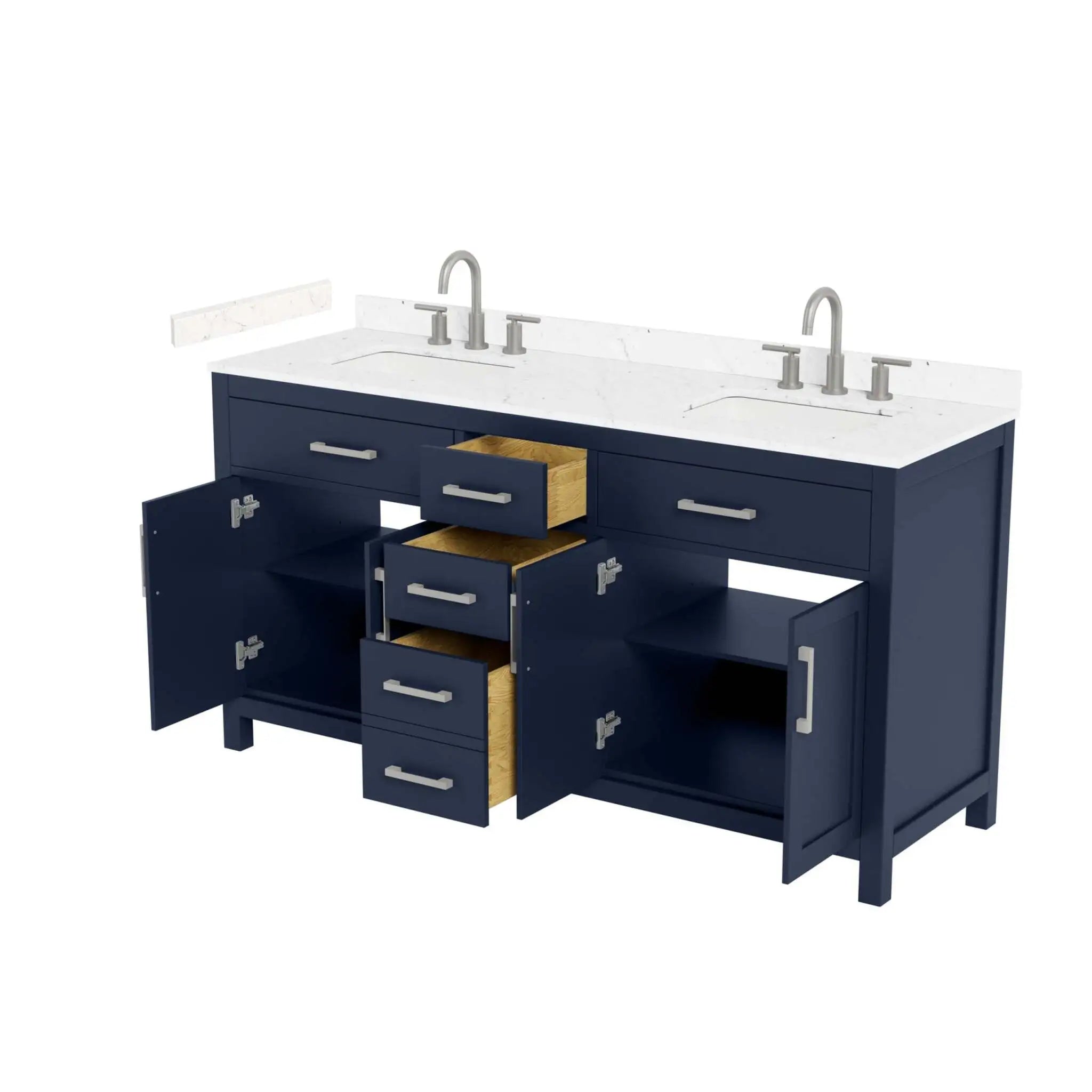 66" Beckett Double Bathroom Vanity in Dark Blue with Brushed Nickel Trim by Wyndham