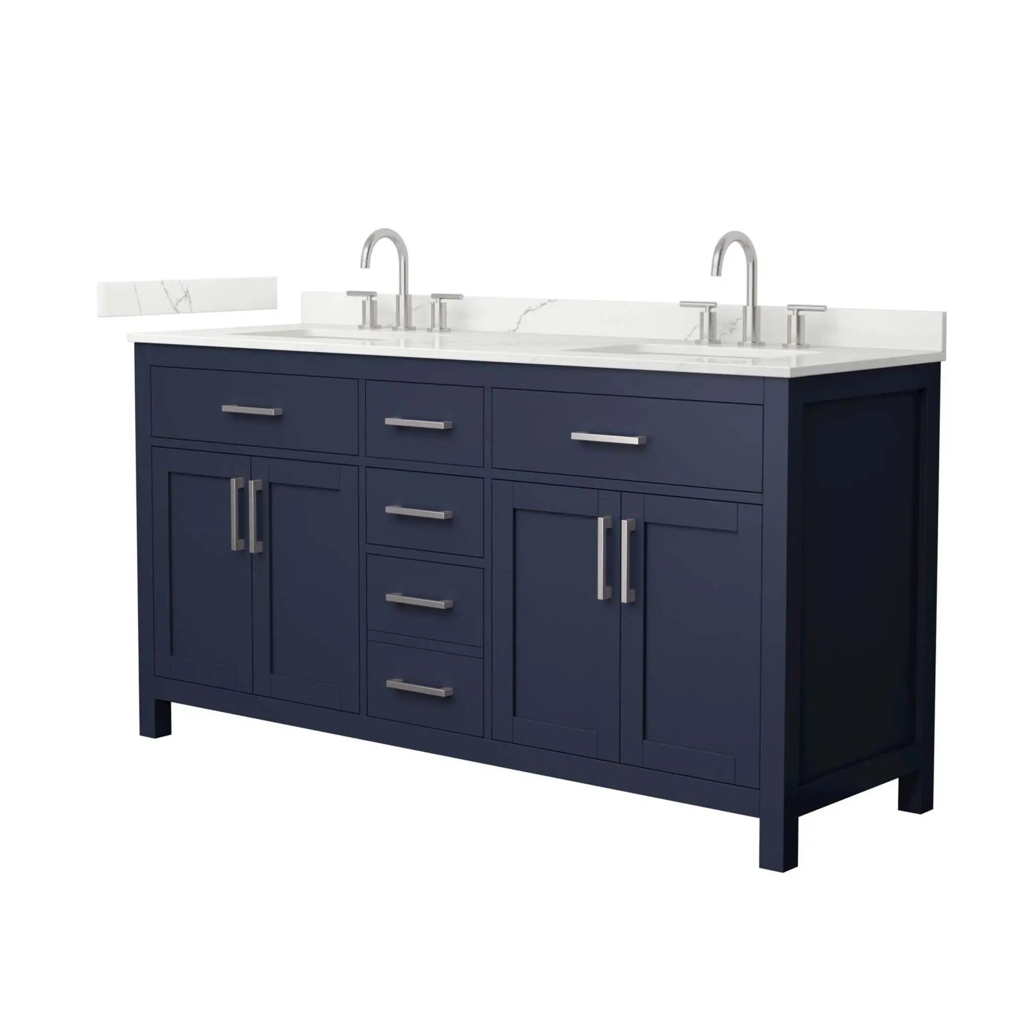 66" Beckett Double Bathroom Vanity in Dark Blue with Brushed Nickel Trim by Wyndham