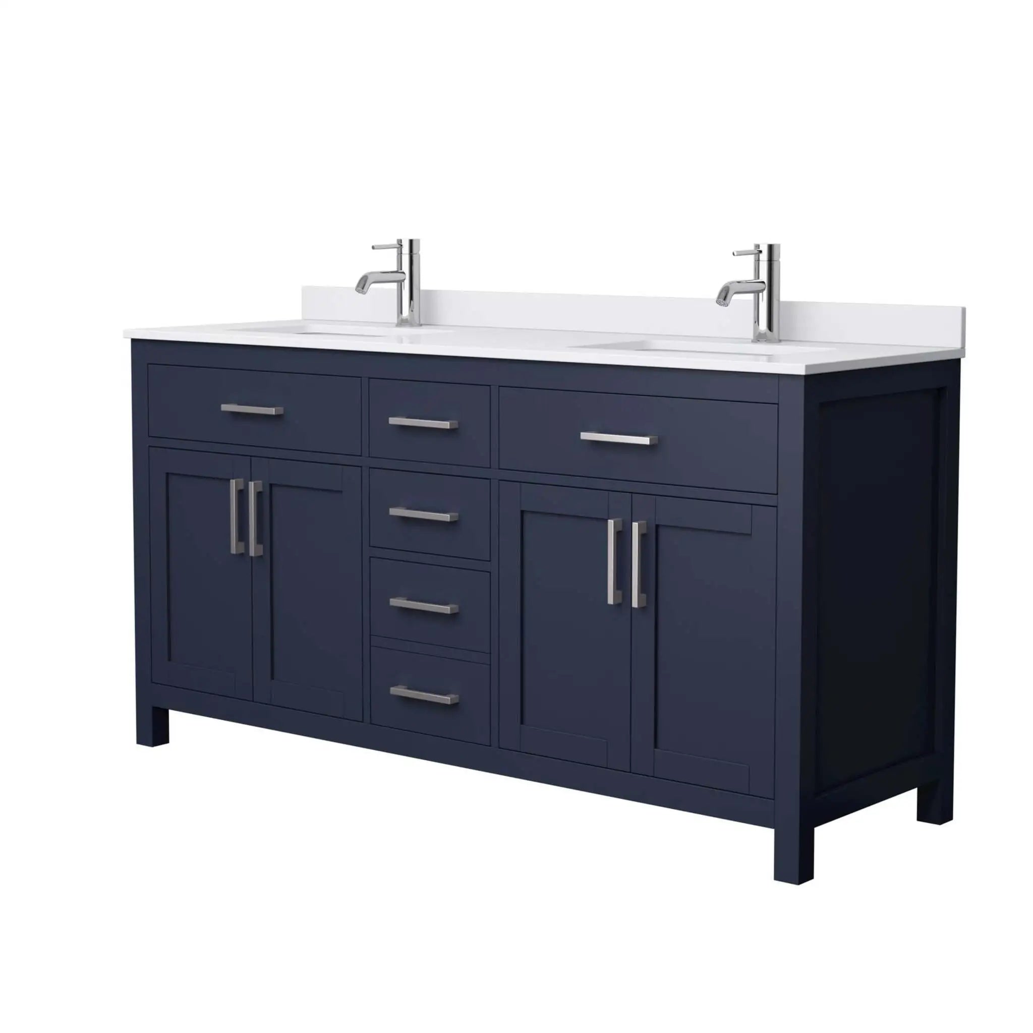 66" Beckett Double Bathroom Vanity in Dark Blue with Brushed Nickel Trim by Wyndham