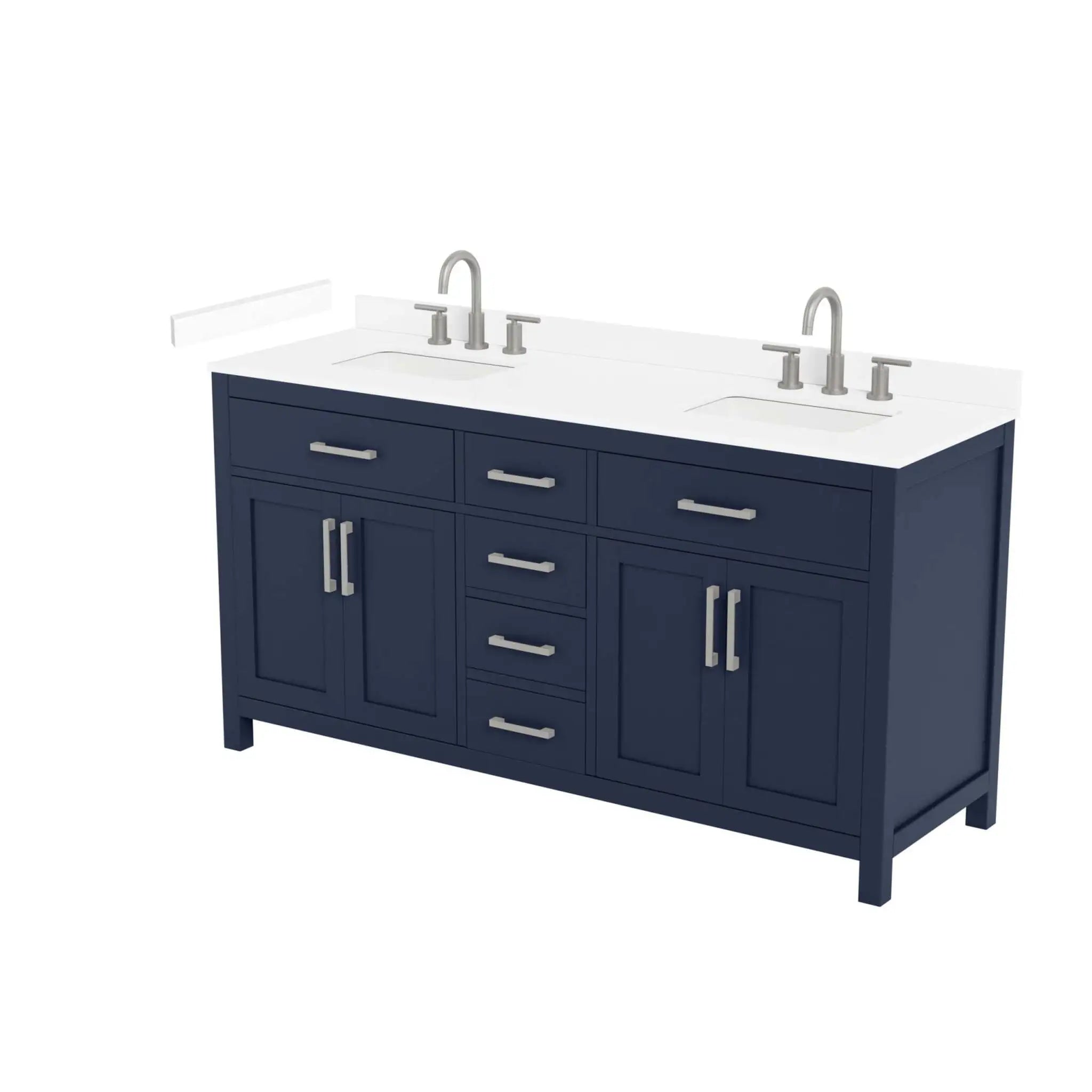 66" Beckett Double Bathroom Vanity in Dark Blue with Brushed Nickel Trim by Wyndham