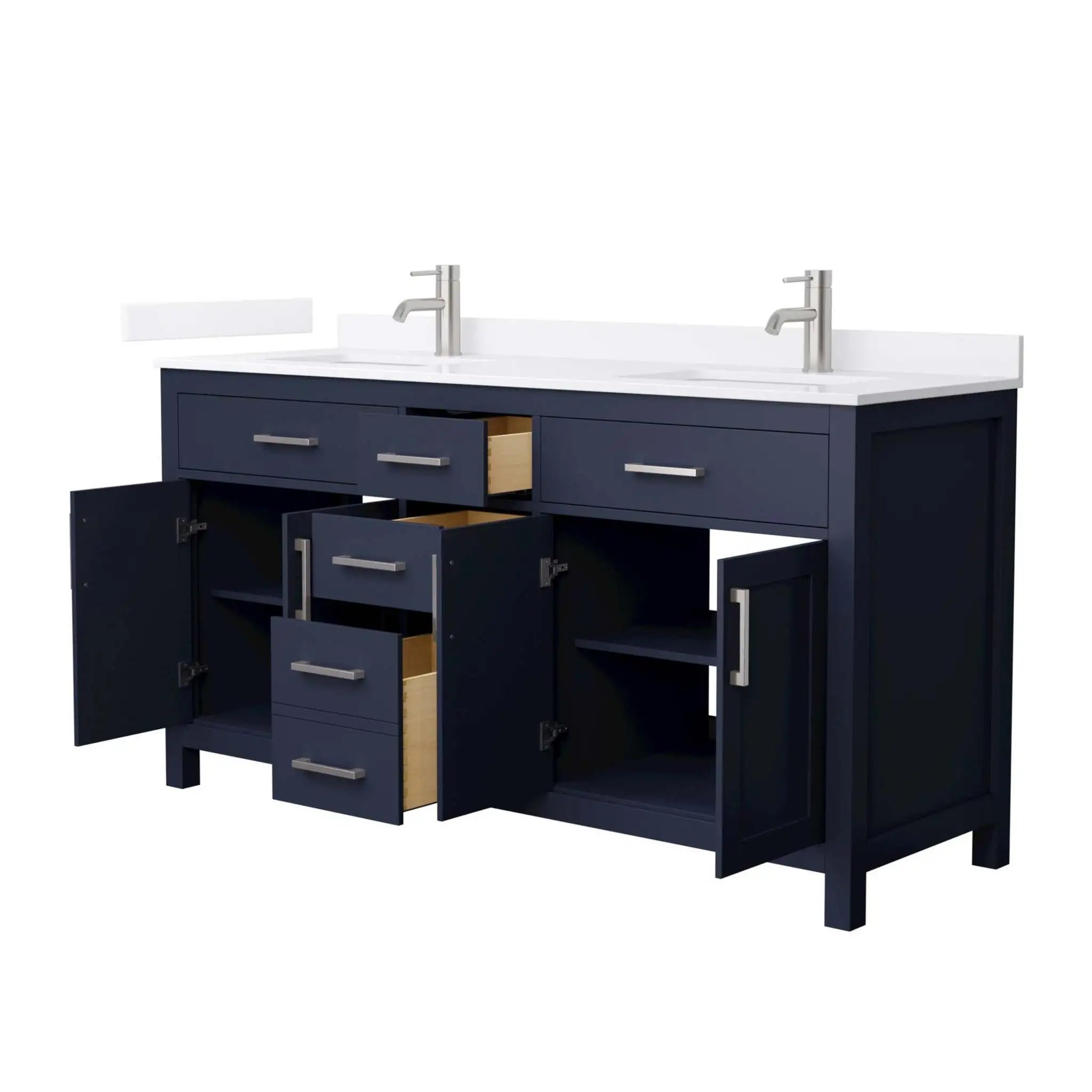 66" Beckett Double Bathroom Vanity in Dark Blue with Brushed Nickel Trim by Wyndham